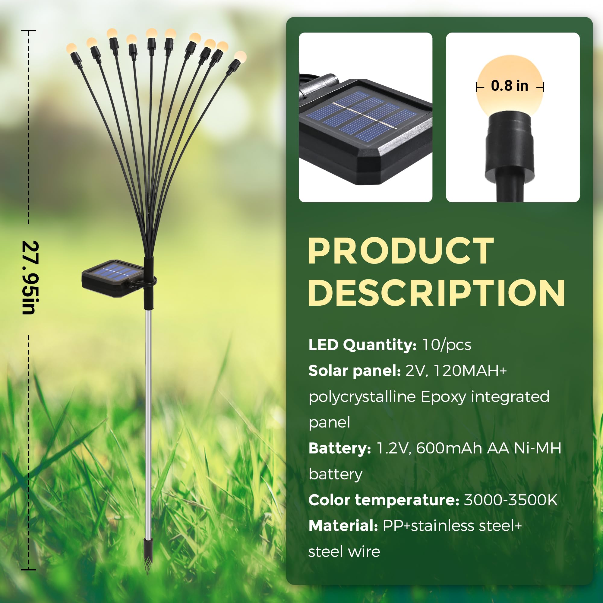 PATIOPIA Solar Garden Lights, 120 LED Warm White, Waterproof, 12 Pack, Plastic
