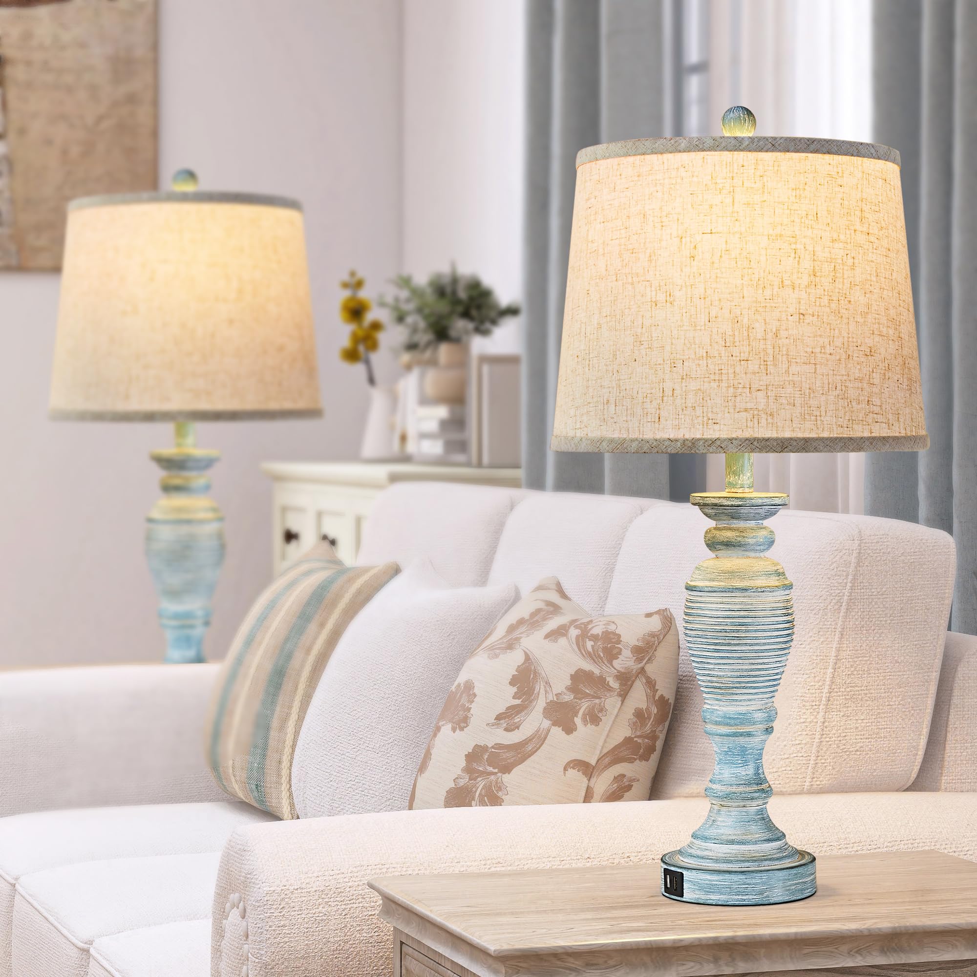 Ireliare 27.7'' Table Lamps For Living Room Set Of 2, 3 Way Dimmable Touch Lamps For Bedrooms With Dual Usb Ports, Farmhouse Lam