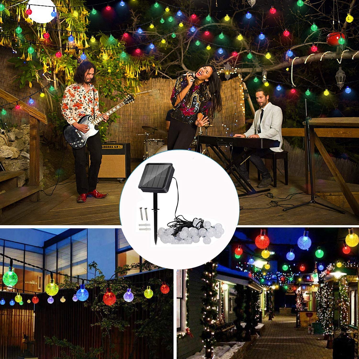 Lezonic Solar Christmas Lights, 50 Led Waterproof 24Ft, 8 Modes, Multicolor For Outdoor Decor
