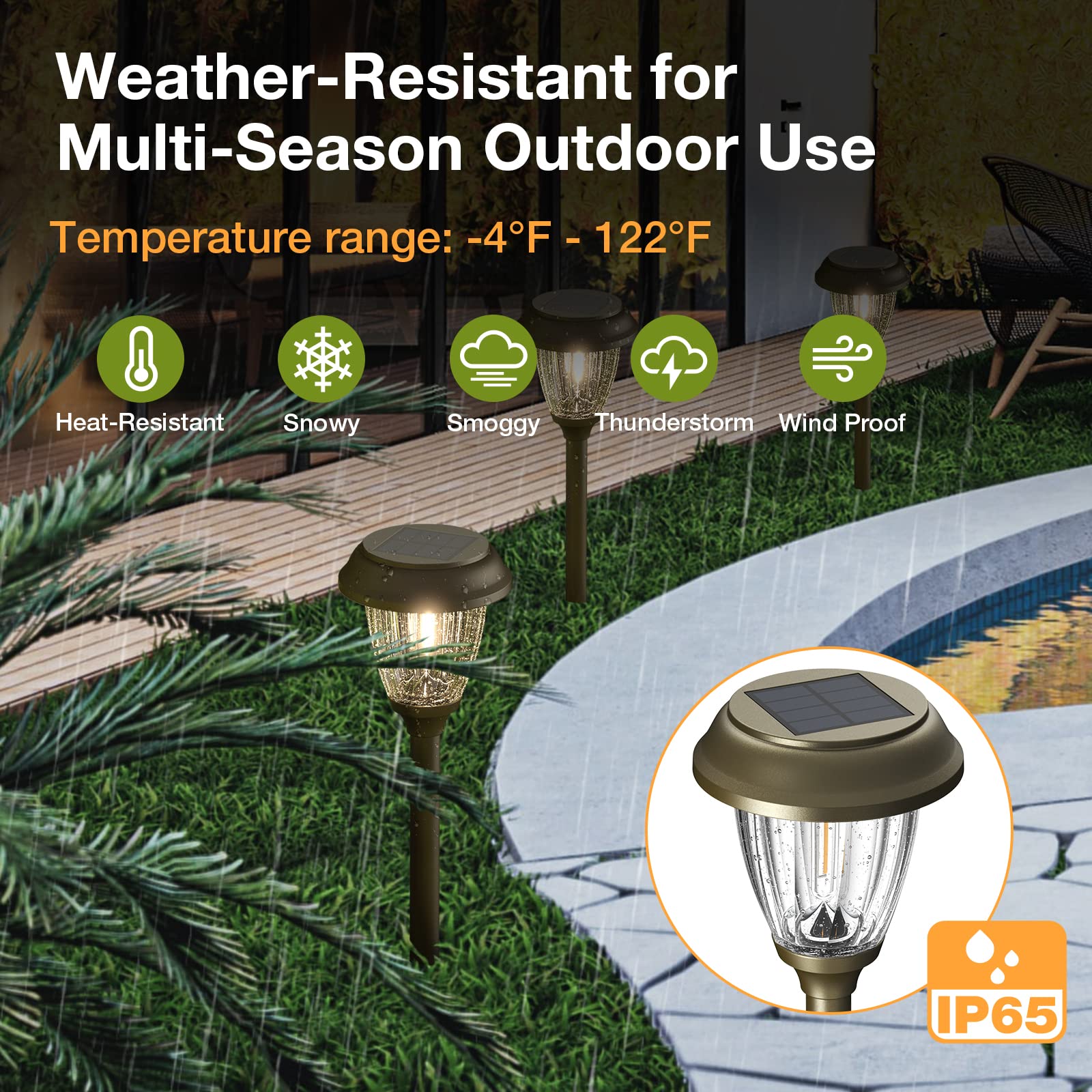 XMCOSY+ Solar Garden Lights, 10/25 LM LED, IP65 Waterproof, Warm White, Bronze, SL-0204-06, 6 Pack
