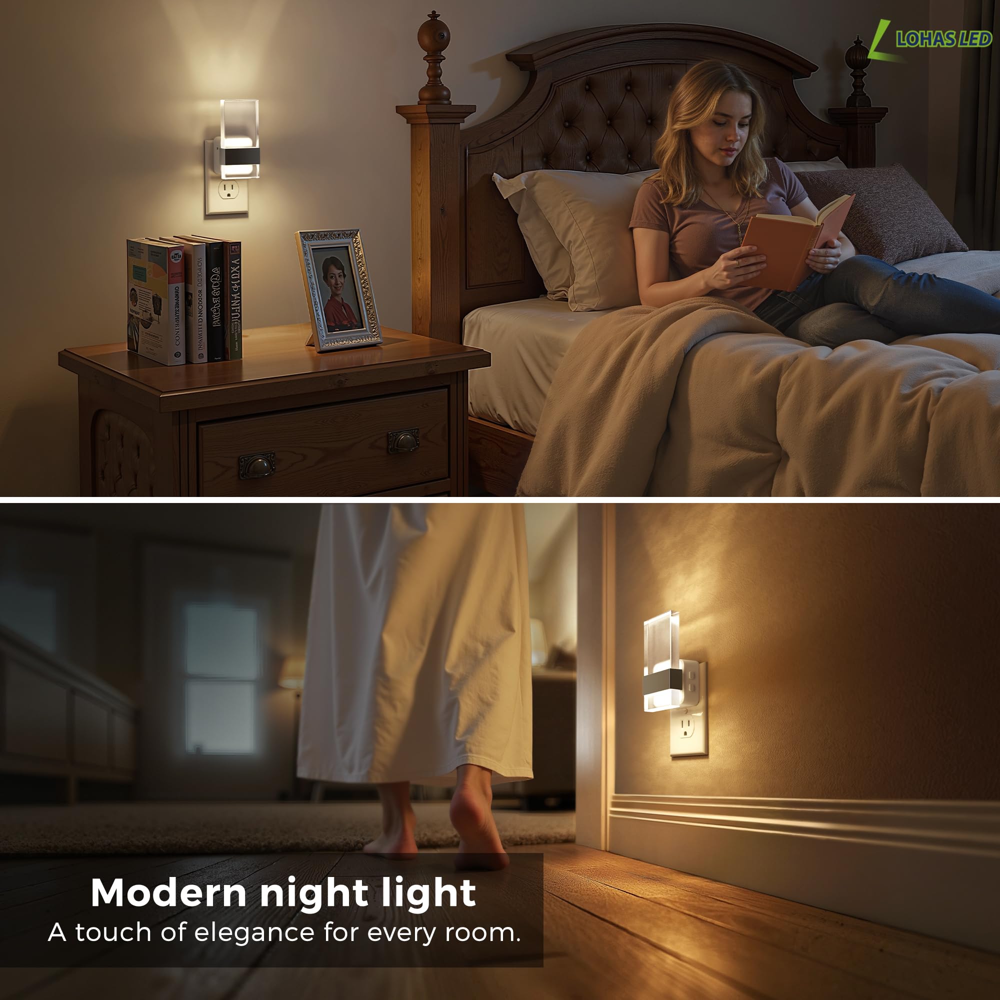 L Lohas Led Night Light  2 Pack Adjustable Color Temperature Night Lights Plug Into Wall  2000K/3000K/5000K 3Cct Nightlight  Dusk To Dawn Sensor Dimmable Nightlights For Bathroom  Hallway  Gift
