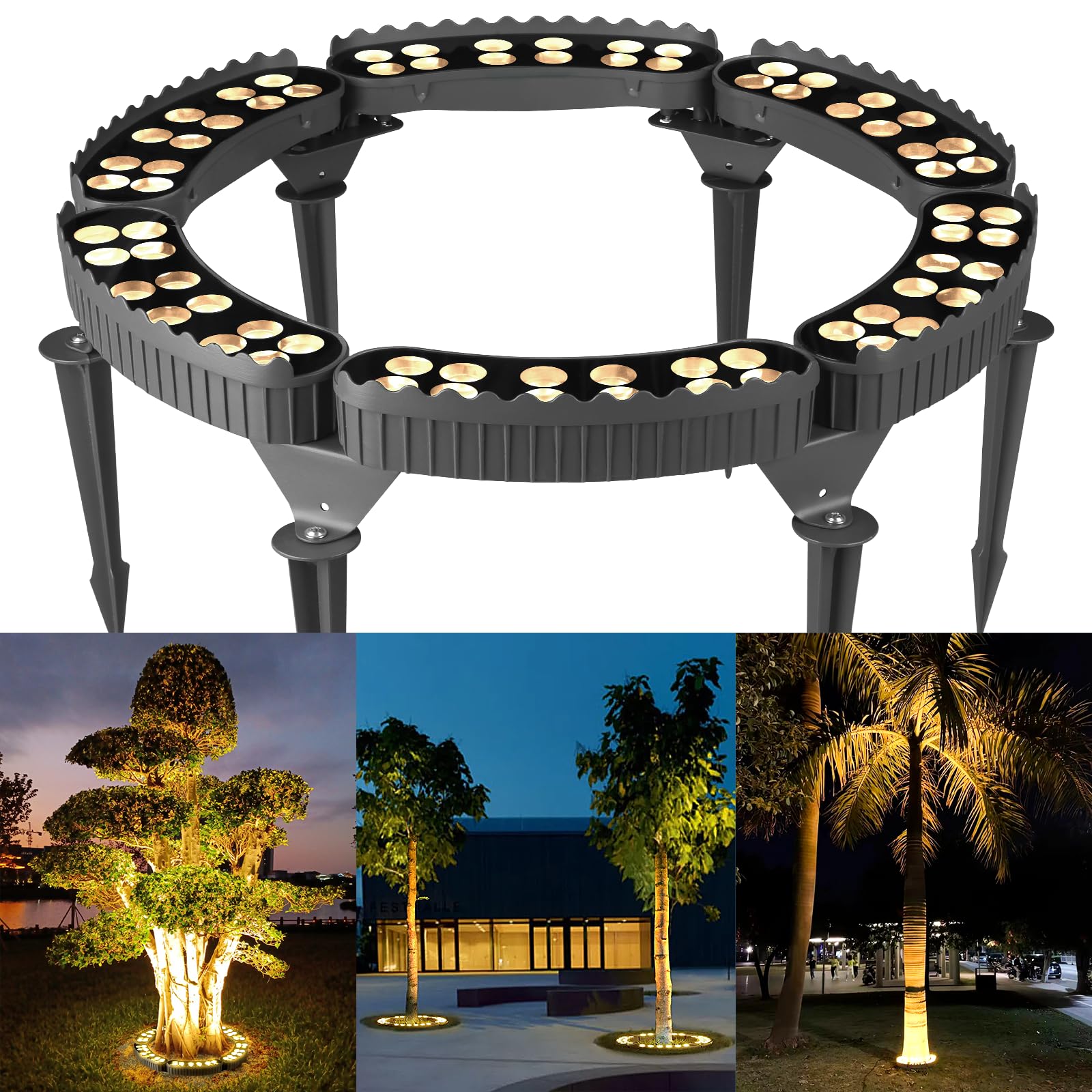 Gardencoin Outdoor Ring Tree Lights, 72W LED Landscape Uplighting for Trees, 3000K Warm White, Low Voltage IP65 Waterproof, 15.3