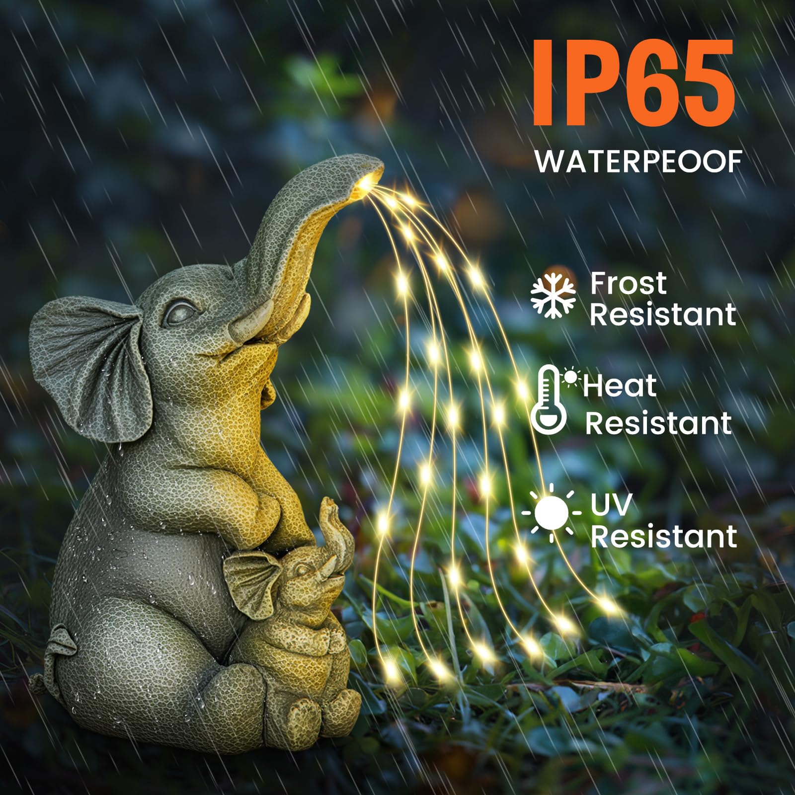 Solar Garden Outdoor Statue With 30 Led Lights - Lawn Decor Elephant Figurine For Patio, Balcony, Yard Ornament - Unique Housewa