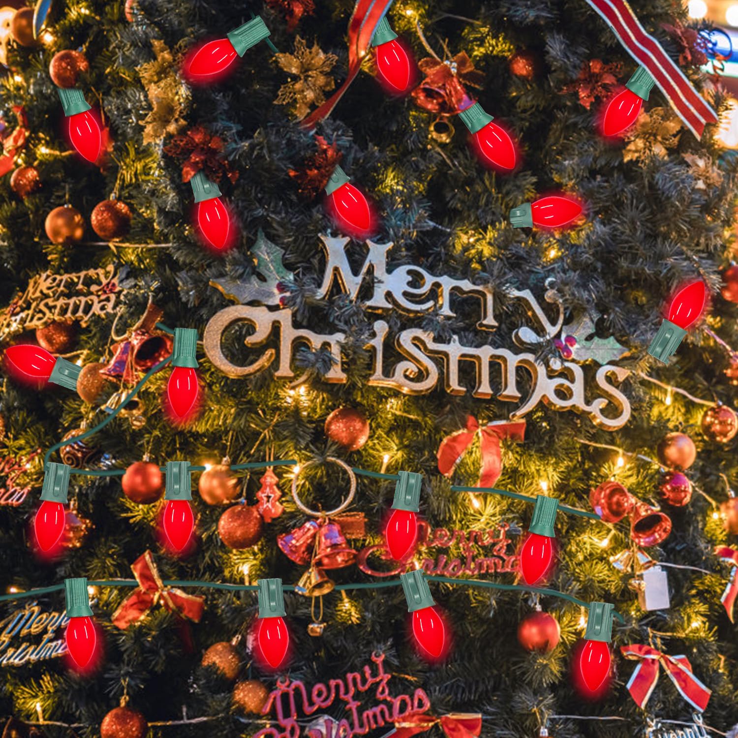 Sotopoo 25 Pack Red Led Light Bulbs C7 Replacement Bulbs - Led Glass Opaque Red Bulbs For Christmas Tree Garland Decor  Christmas Lights Replacement Bulbs For Home Yard Porch Stair  E12 Base  0.6W