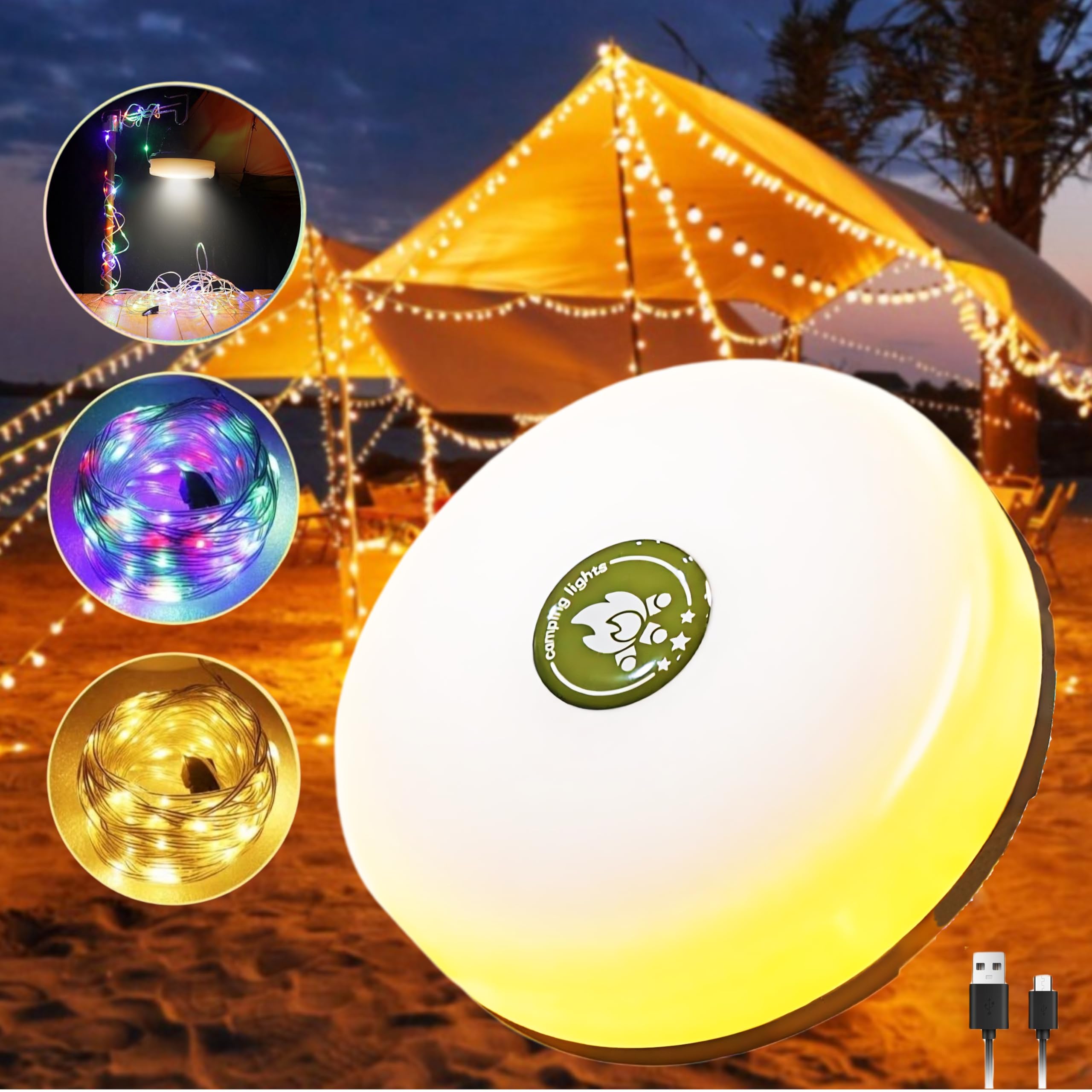 Camping Lights String Camp Lantern Gameter Retractable Waterproof Glowmate 4 in 1 Camp String Lights for Tent with 8 Modes 32.5ft LED Camp Lamp Necessities Decor Holiday Gifts for Christmas Halloween