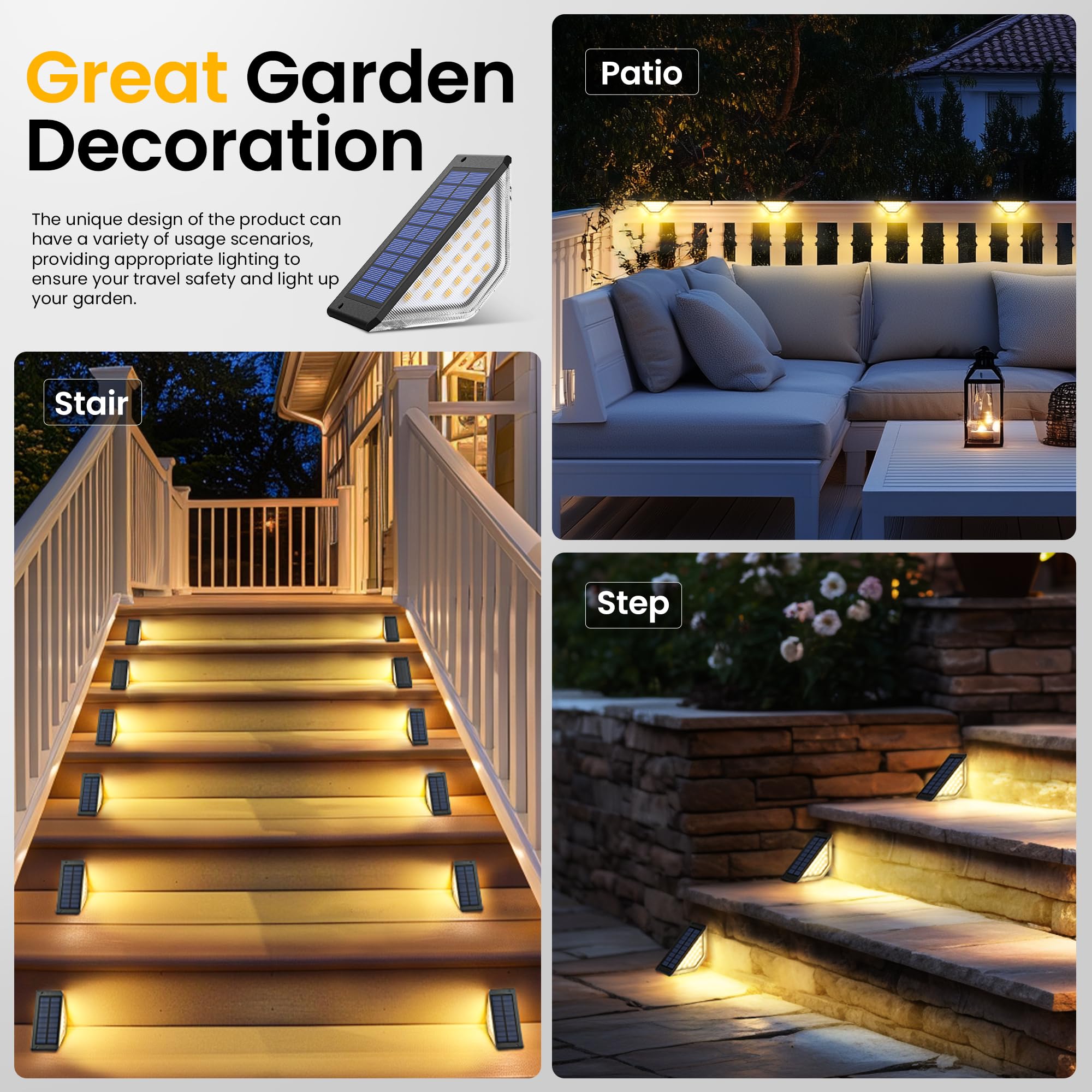 Solpex Solar Deck Lights Outdoor,Solar Step Lights For Outside,Two-Sided Fence Lights With 33 Leds,Waterproof Ip65 For Garden,Fe