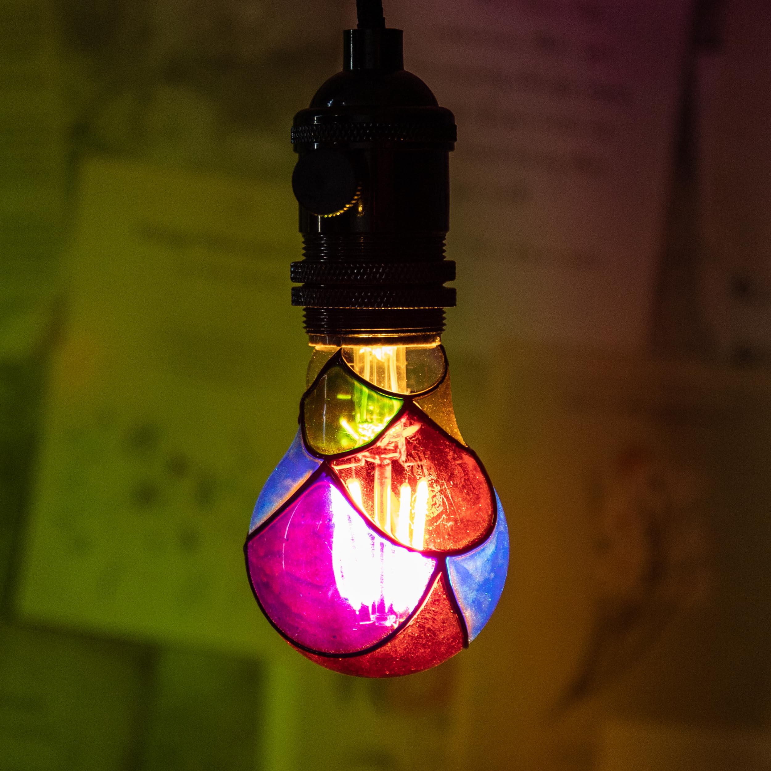 Cybaaluxzus Stained Glass Light Bulb, Rainbow Painted, 4W 120V, Multi Colored Indoor, Fun & Romantic