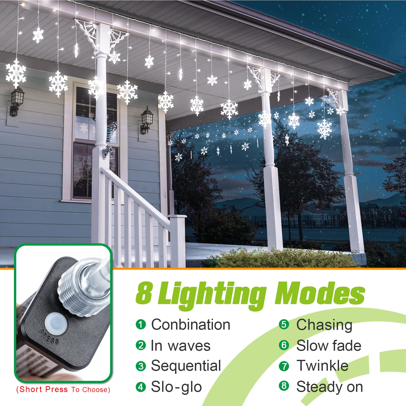 Jofios Christmas Snowflake Lights, 11.48Ft Outdoor Led Snowflake Icicle Christmas Lights With 14 Drops, Waterproof Snowflake Lig