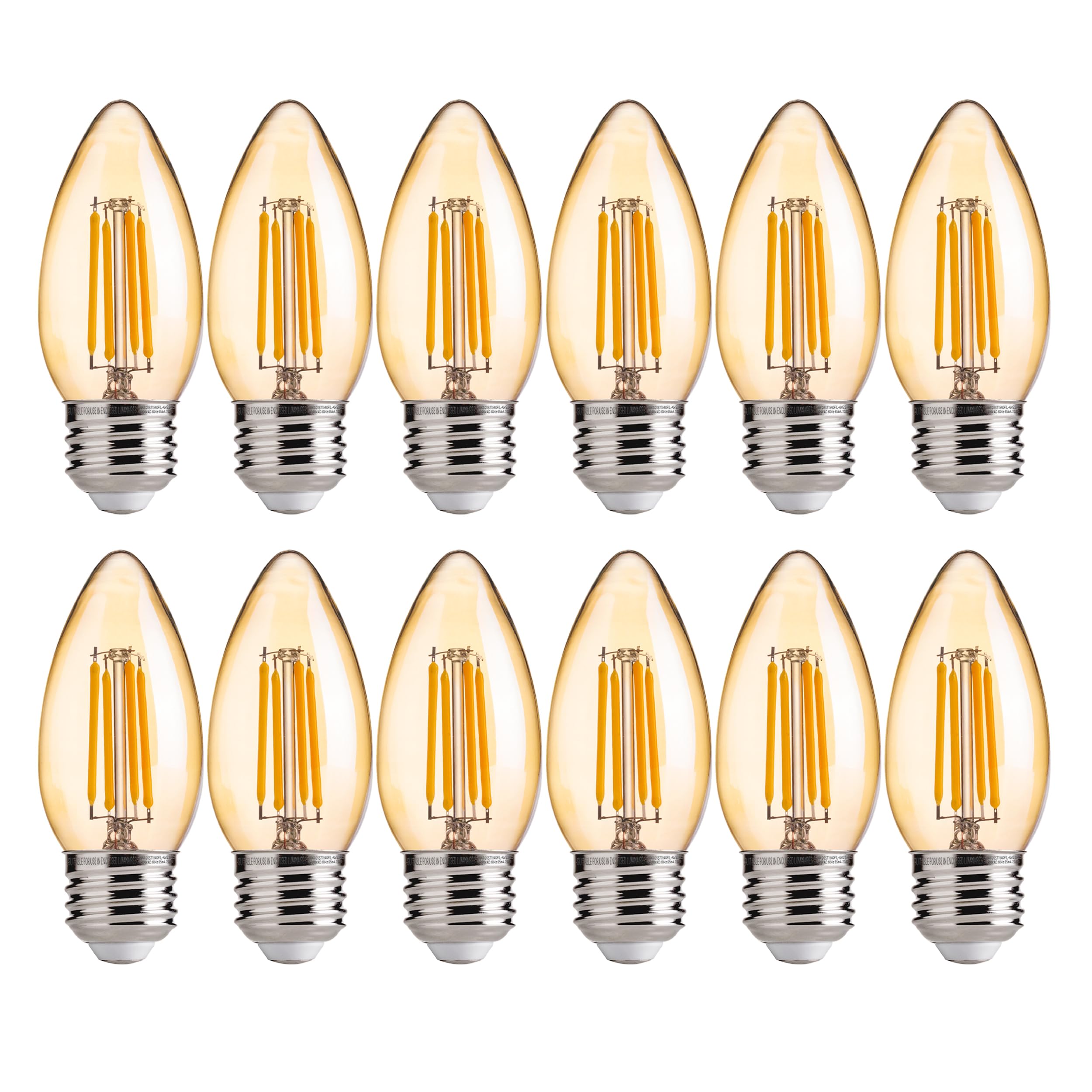 Flsnt 40W Equivalent Led Chandelier Light Bulbs, Dimmable Amber Led B11 E26 Candelabra Base Bulbs, 2200K Warm White, 330Lm, 12 Pack