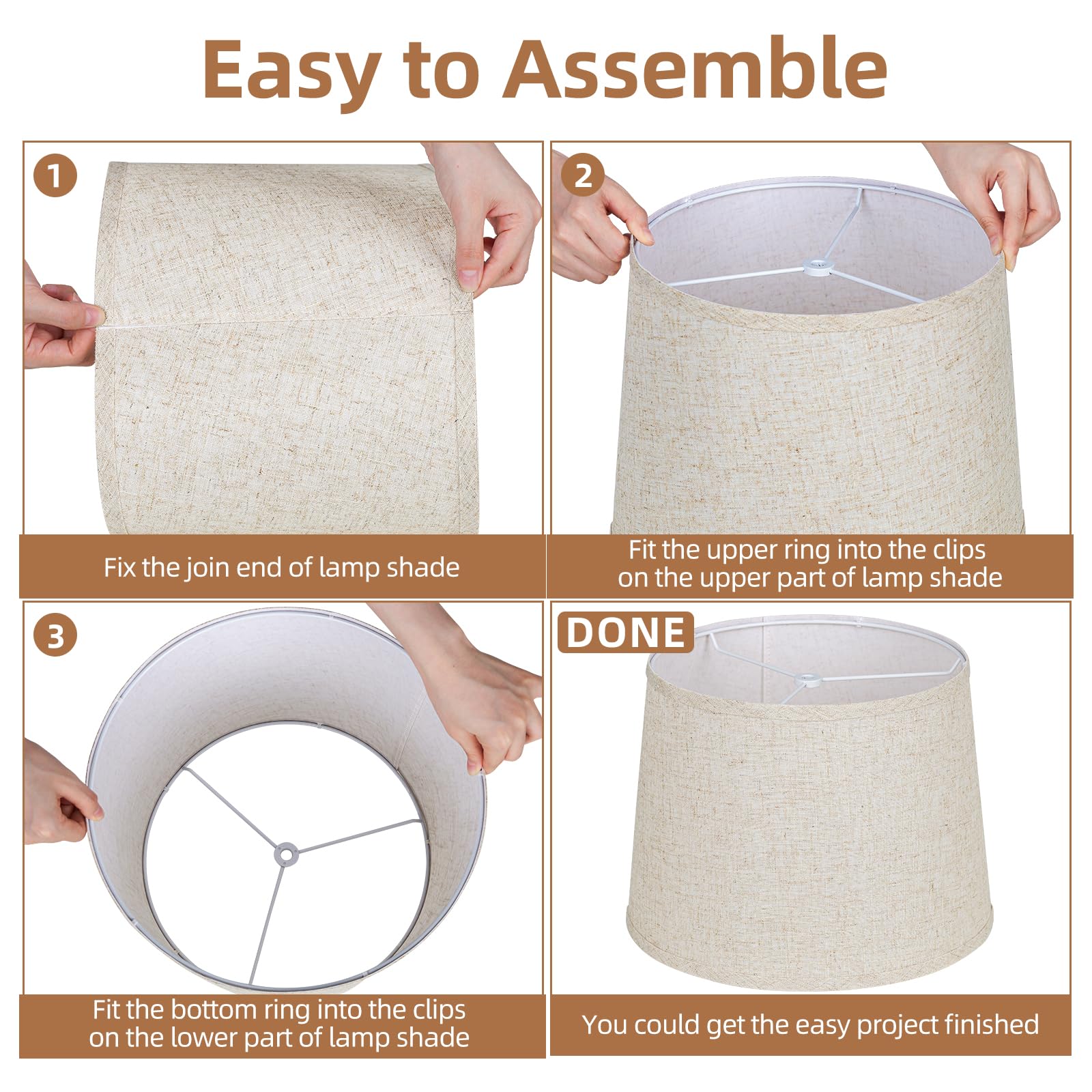 KOZEOTA Drum Lampshades Set of 2, Beige Natural Linen, 11.3in Top x 13.3in Bottom x 9.9in High, Model LS2P