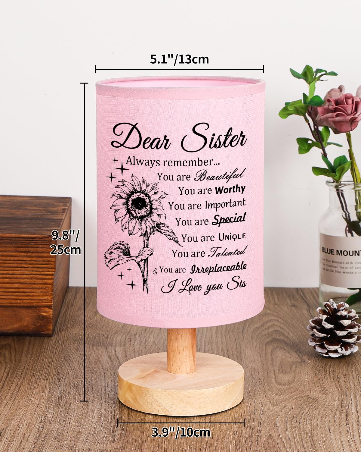 Calibron Sister Gifts, Sister Birthday Gifts Fabric Lamp, Birthday Gifts For Sister, Sisters Gifts From Sister Table Lamp With W