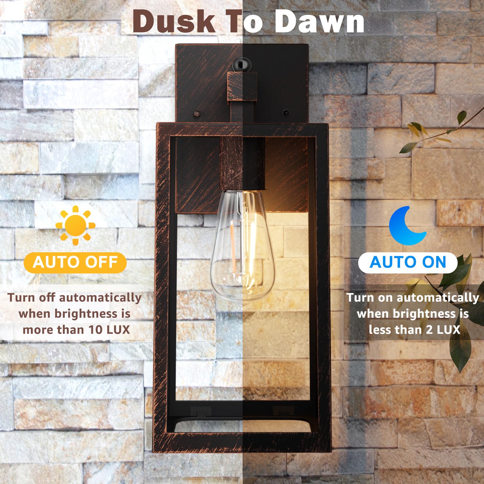 SHINE HAI Dusk to Dawn Outdoor Wall Lantern, Waterproof Sconce Light Fixture, E26 Base, Oil-Rubbed Bronze, 2-Pack, X-Large