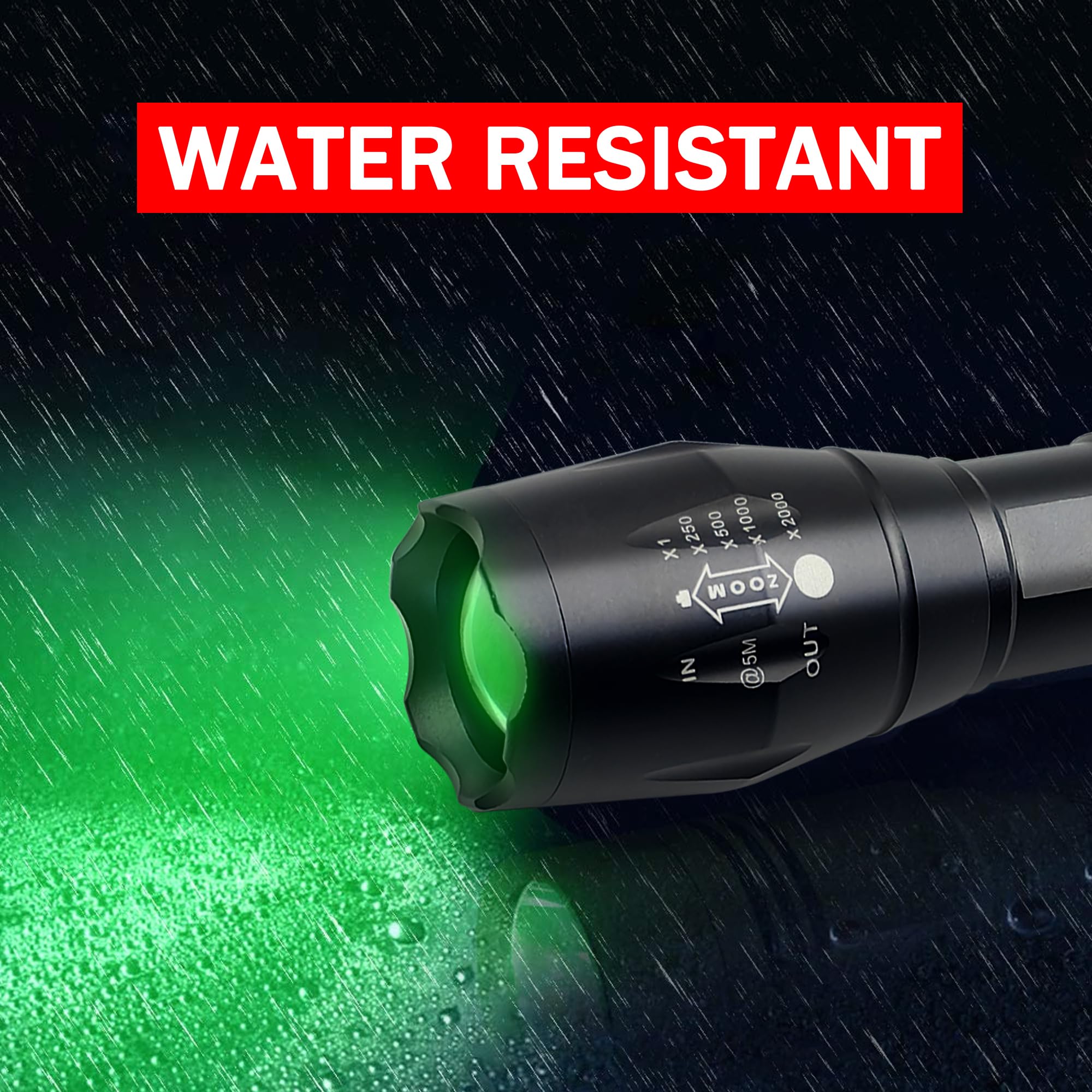 Souyos Green Light Flashlight, Single Mode Green LED Hunting, Zoomable Varmint Predator Coyote Hog, Green Flashlight for Night V