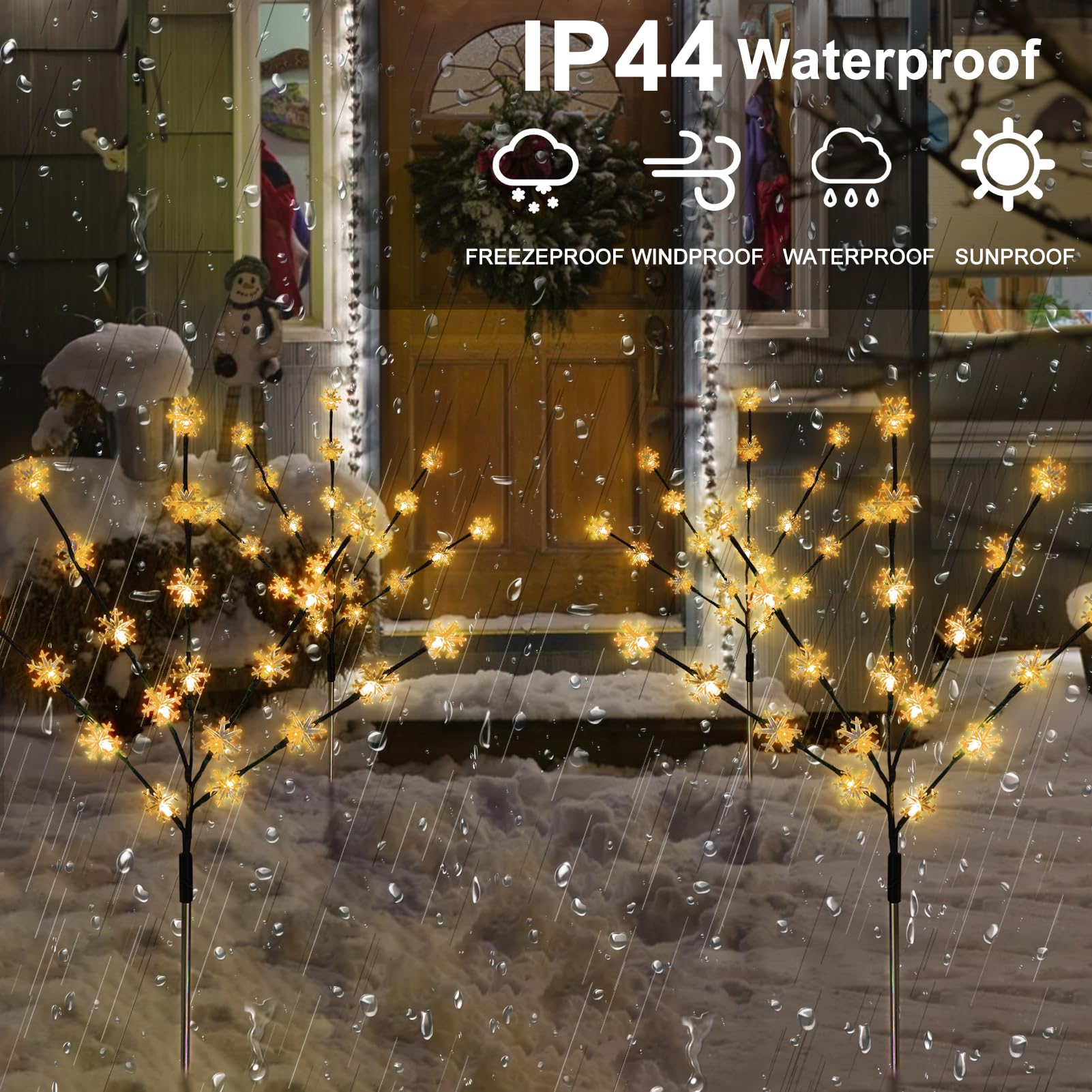 Tailerri Solar Christmas Pathway Lights For Outside  4 Pack Artificial Tree Snowflake Stake Lights  Waterproof Christmas Decorations For Yard Garden Patio Party Winter Decor (Warm White)