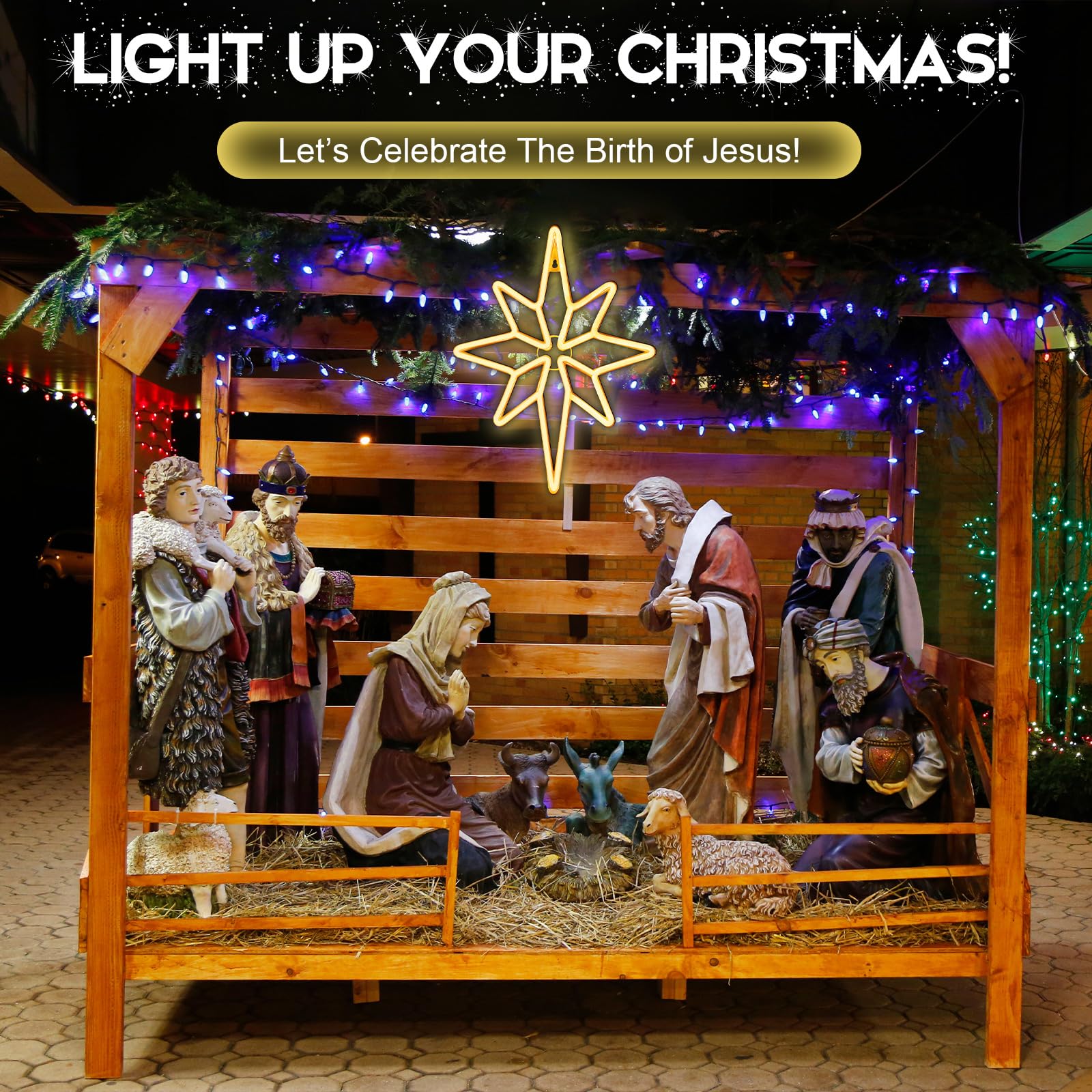 Enhon Bethlehem Star Window Light – 16 Inch USB/Battery Operated Acrylic Decor – Warm White, Christmas Neon for Indoor/Outdoor Use