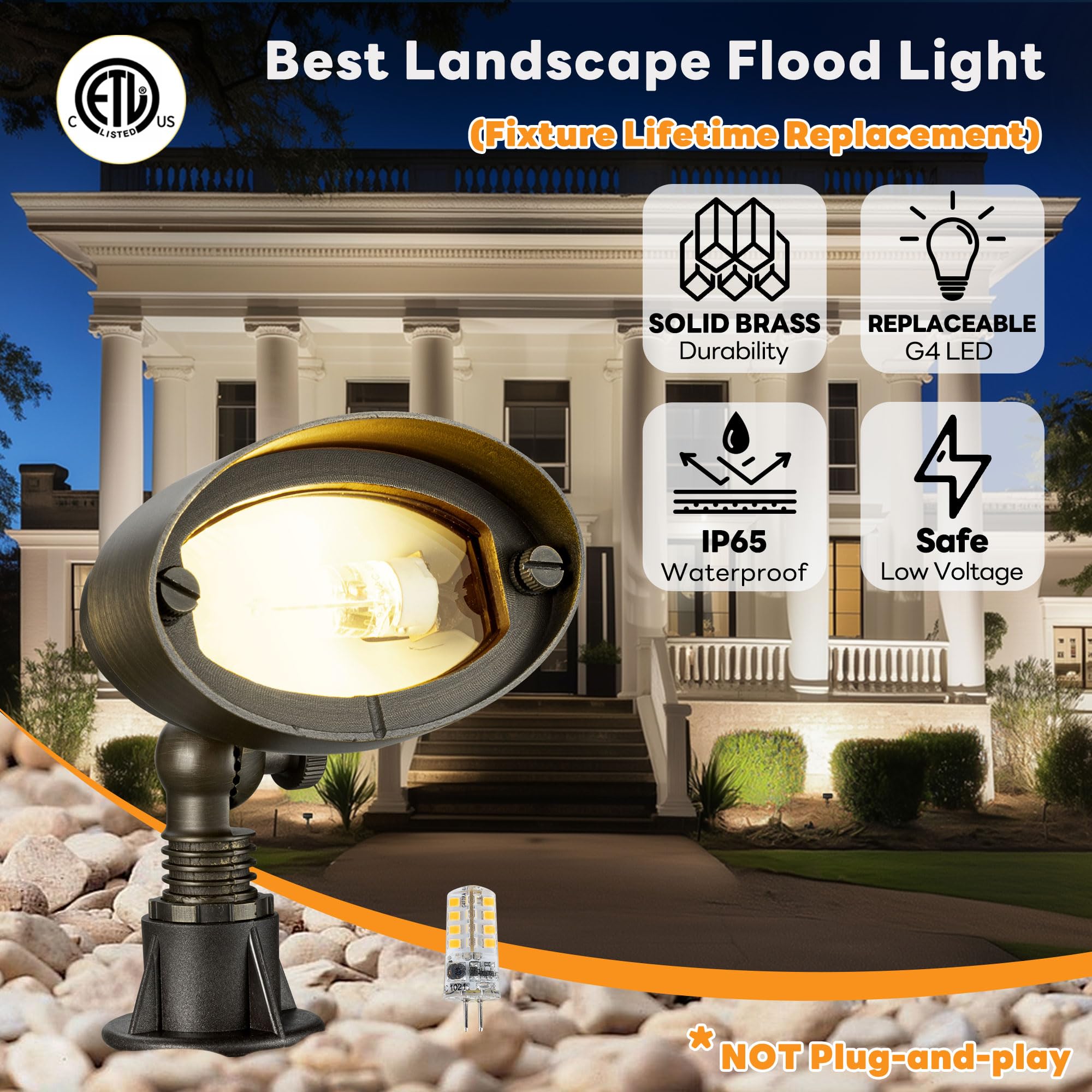 Gardenreet Brass Wall Wash Light - Led Outdoor Low Voltage Flood Lights, Landscape 12V Hardwired Ip65 Waterproof, Bronze Adjusta