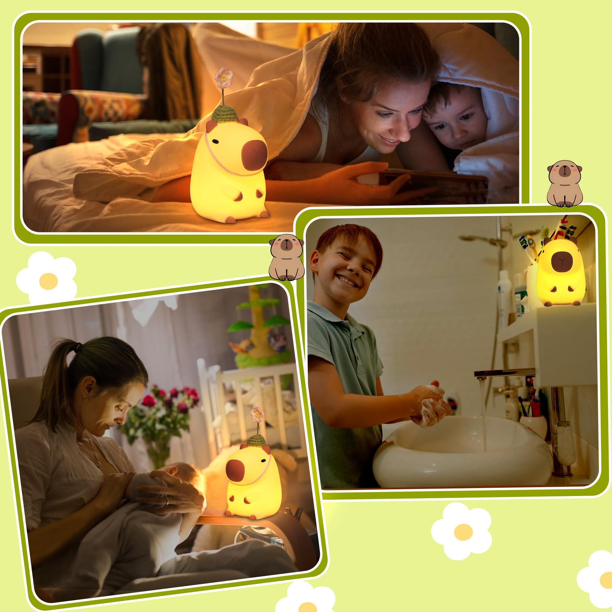 Okayera Cute Capybara Night Light - USB Rechargeable, Dimmable, Yellow, Model DS-CPBR-01, Ideal for Nursery Decor and Gifts