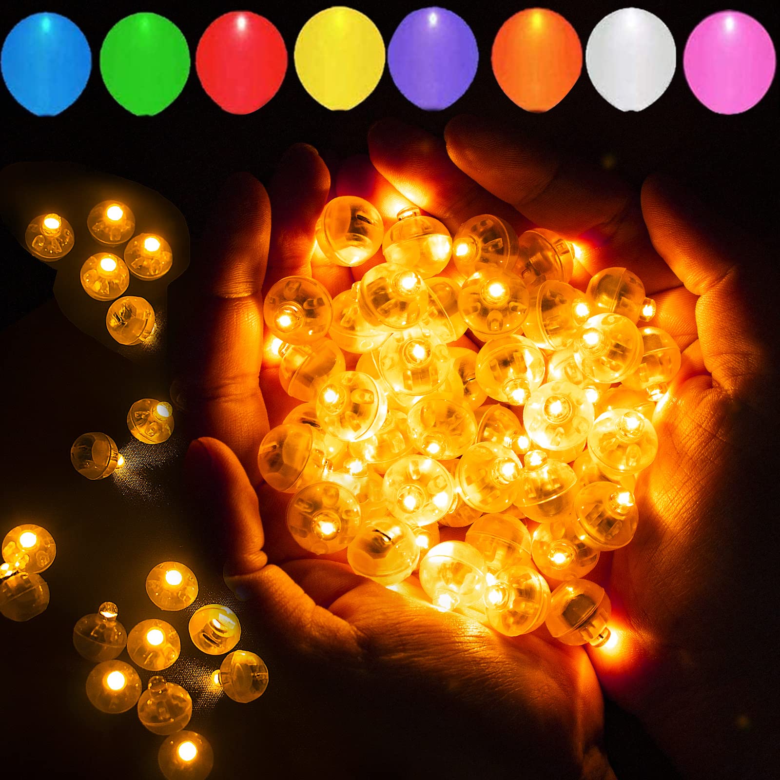 Aogist 50 Pcs LED Balloon Lights, Mini Round LED Lamps, Orange, Plastic, Model A01-Mini, Indoor/Outdoor Party Decorations