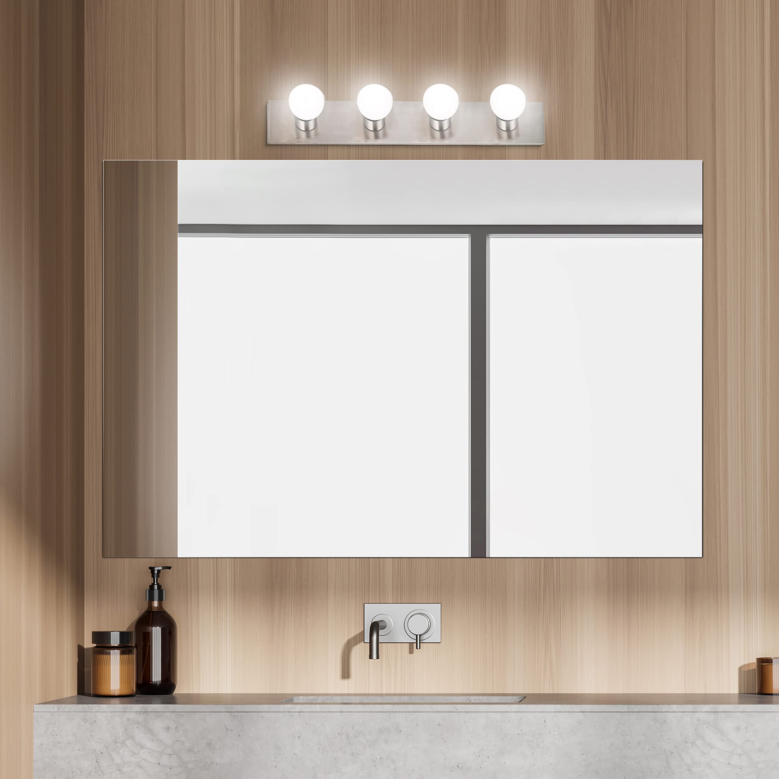 Design House 519298 Contemporary 4-Light Indoor Dimmable Fixture, Satin Nickel - Ideal For Bathroom & Vanity