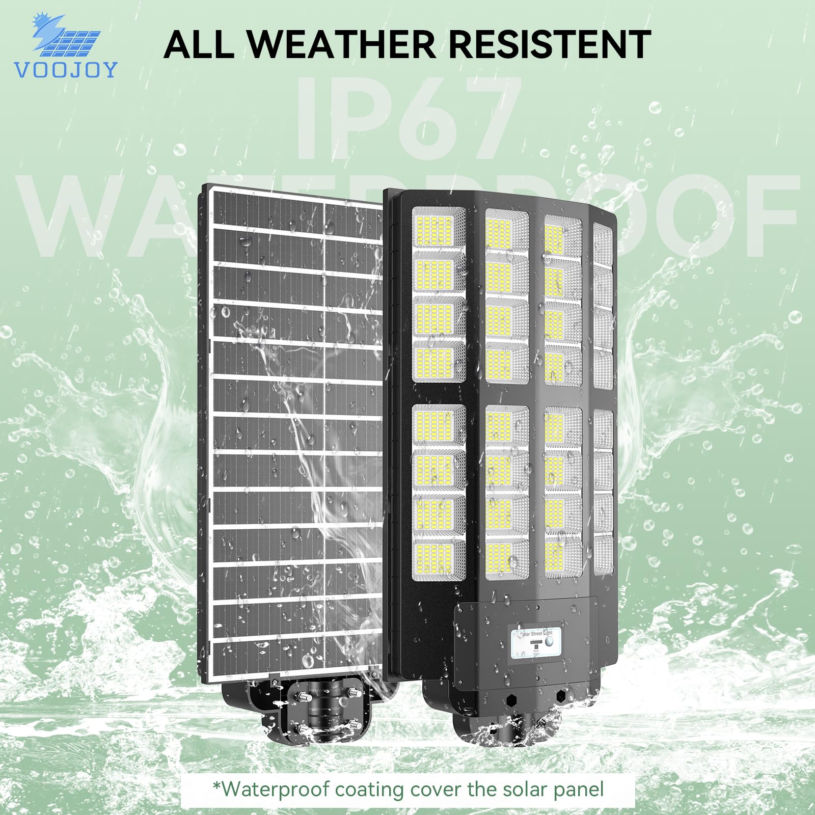 VOOJOY 8000W Solar Street Lights, IP66 Waterproof, Motion Sensor, Remote Control, 2 Pack, Black, Model TS3200