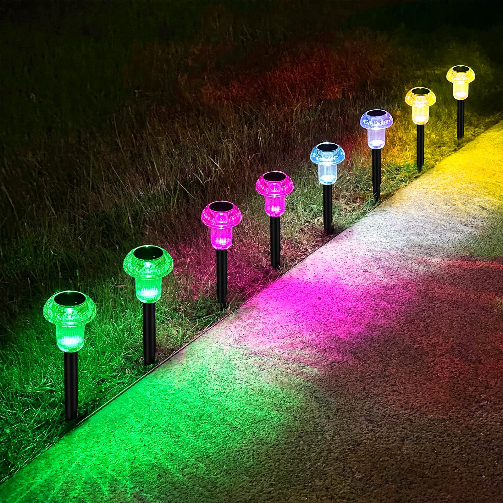 COZY-PAVILION Solar Mushroom Lights - 8-Pack Multi-colored, Waterproof LED Pathway Lights for Garden and Yard Decor