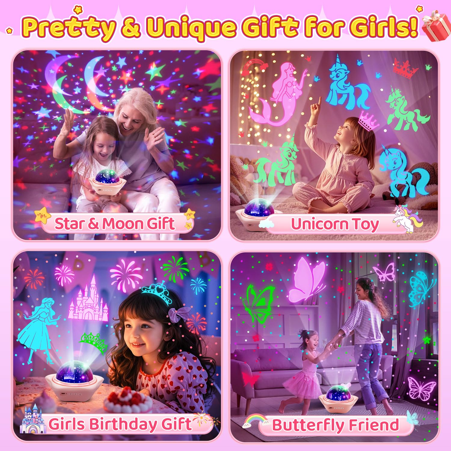 Girls Toys  ?6 Slides+96 Projections?Unicorn Night Light Projector ?Unicorn+Mermaid+Princess?Girls Toys 0-14 Star&Moon Projector For 3 Year Old Girl Gifts  Birthday Gifts Juguetes Para Nias Baby Gift