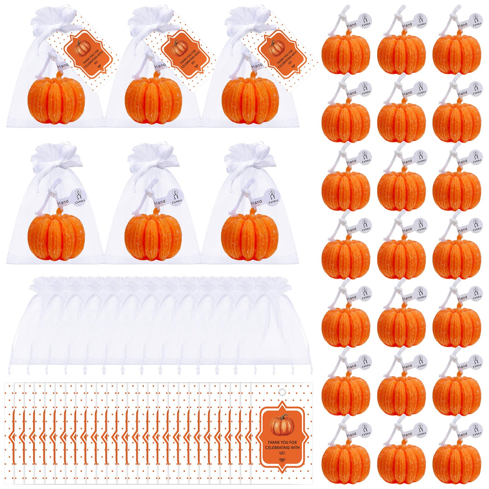 Treela Pumpkin Candles Set of 24 - Fall Baby Shower Party Favors, Orange