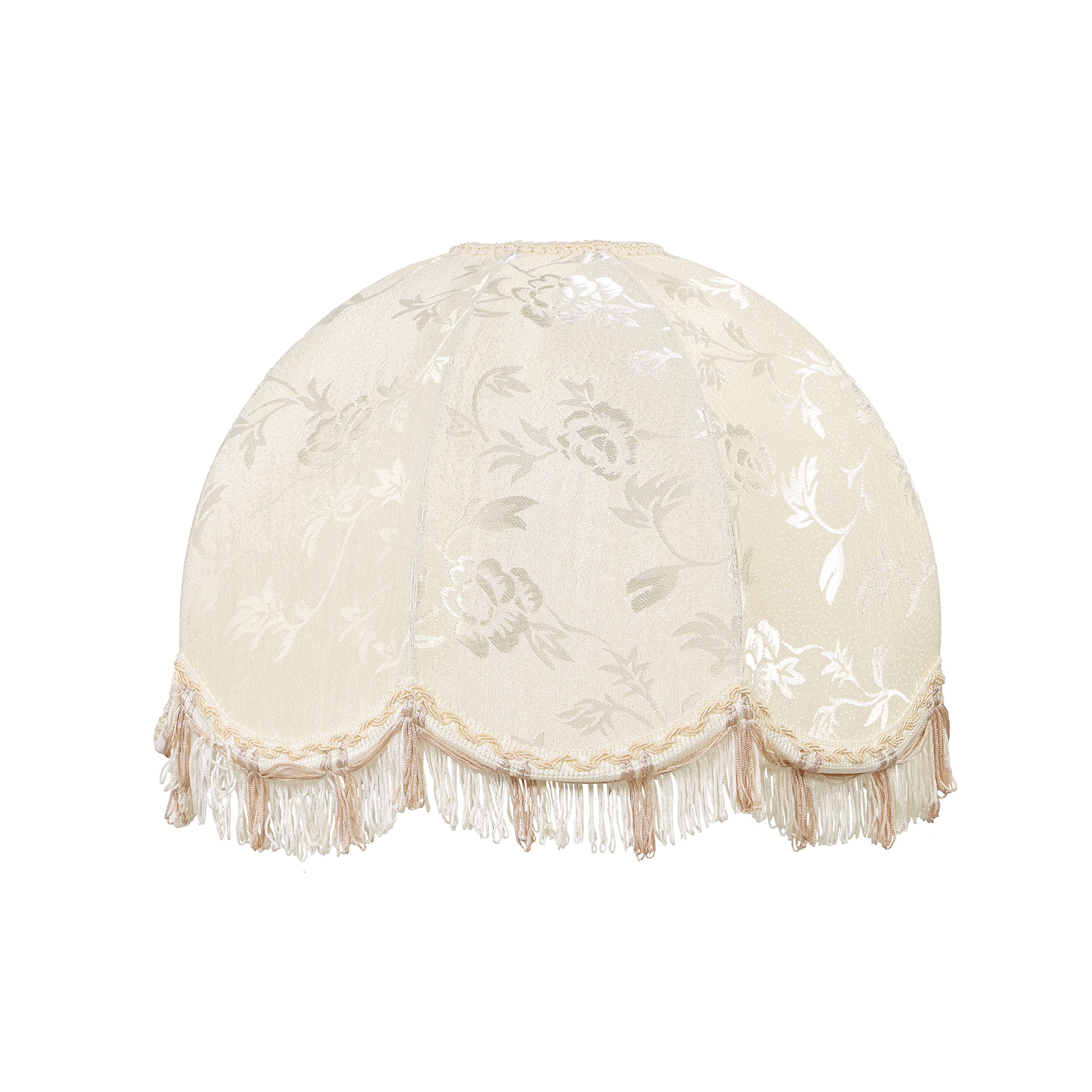 Aspen Creative 34523, Handsewn Scallop Dome Ivory Spider Shade, Jacquard Textured Fabric with Fringe, 4&quot; Top x 16&quot; Bottom x 12&quot; Slant