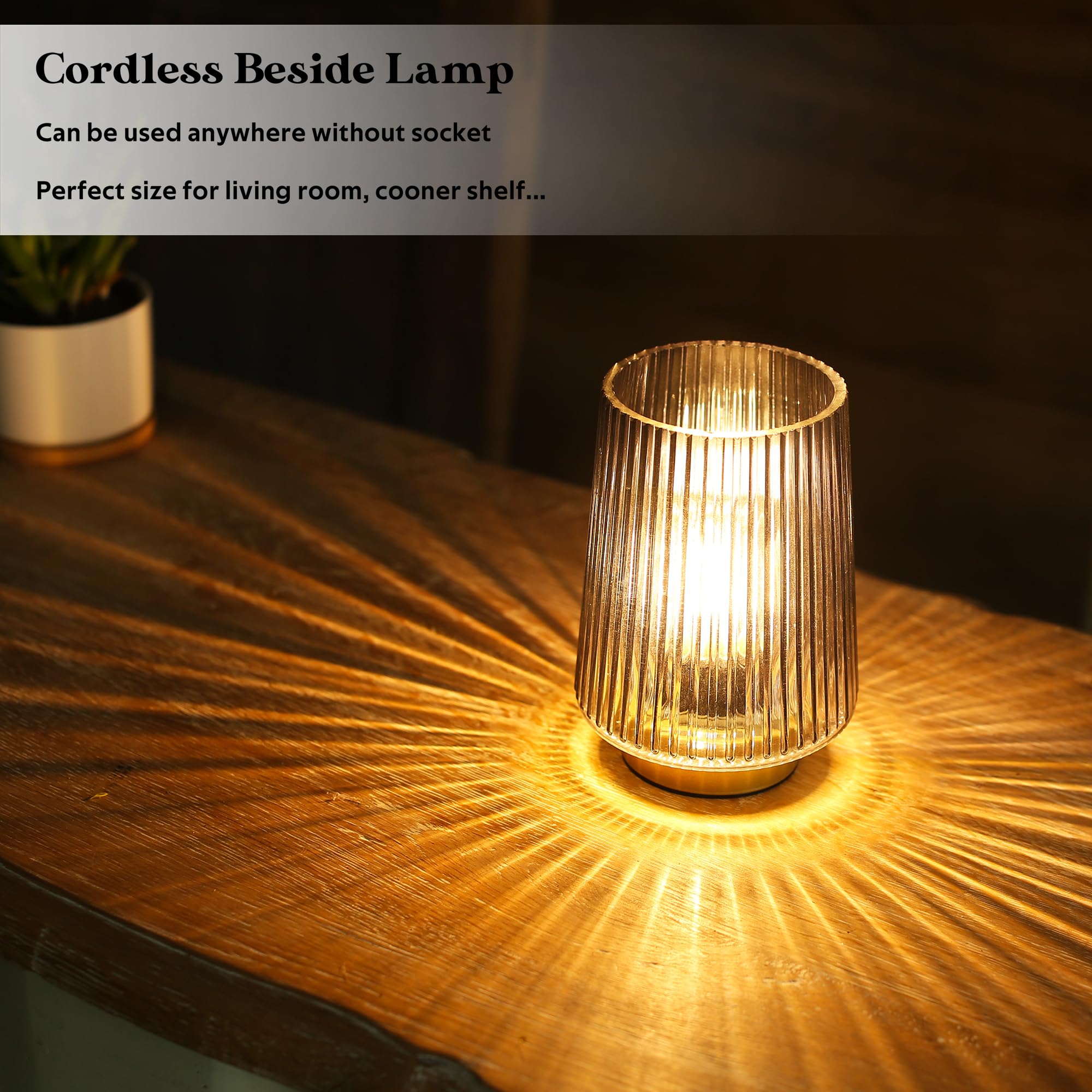 Lusharbor Battery Operated Table Lamp With Timer, Led Bulb, Grey