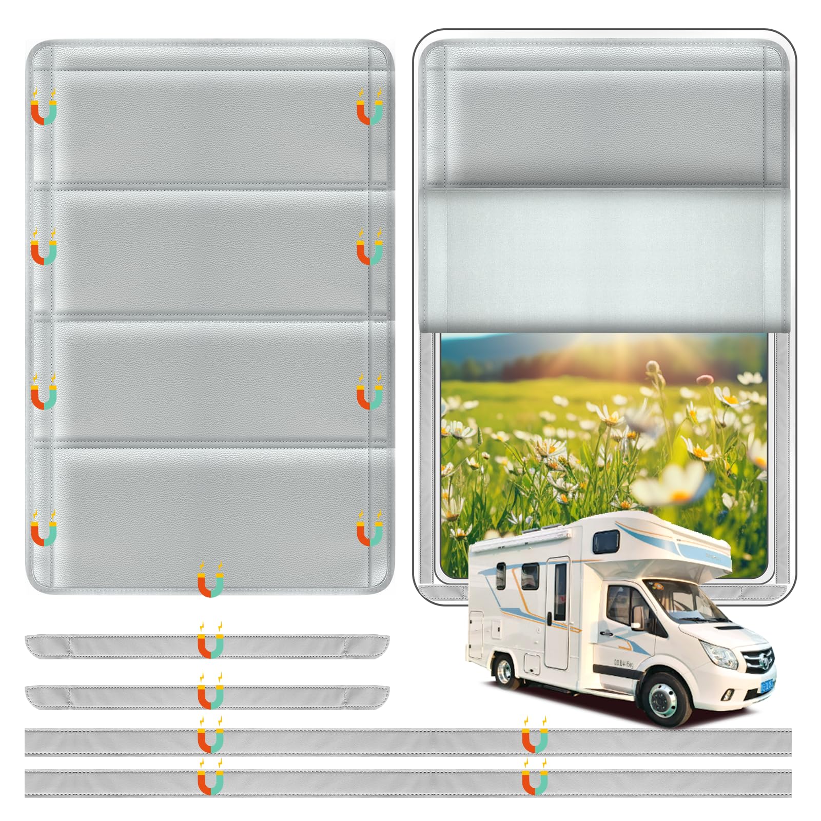 Rv Door Window Shade Cover - Magnetic Rv Blackout Window Cover With Uv Protection And Privacy Features (25 * 16 In) Foldable Mag