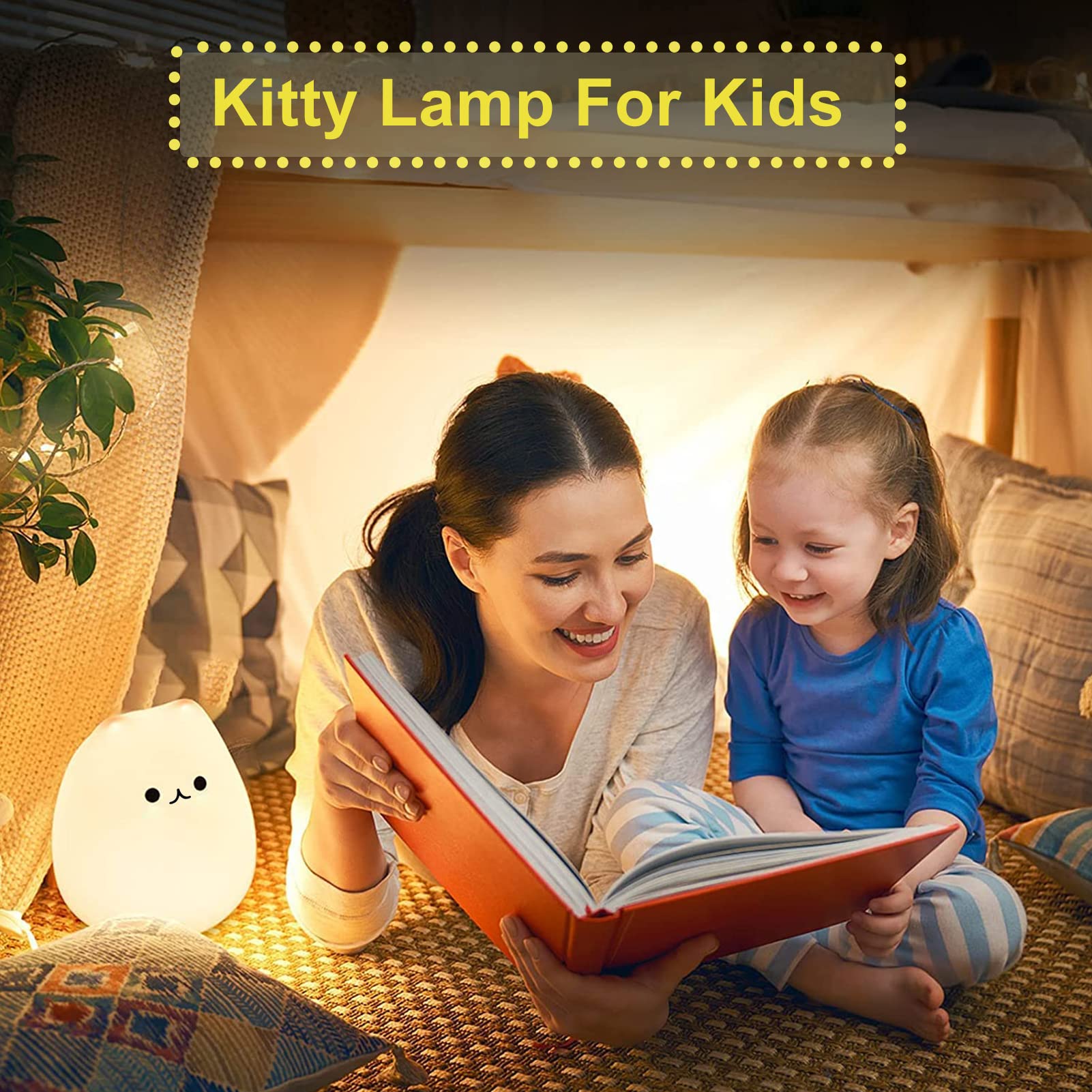 ZKLiLi Cat Night Light, USB Rechargeable Cute Cat Lamp with Warm White & 7-Color Modes, Celebrity Cat Color