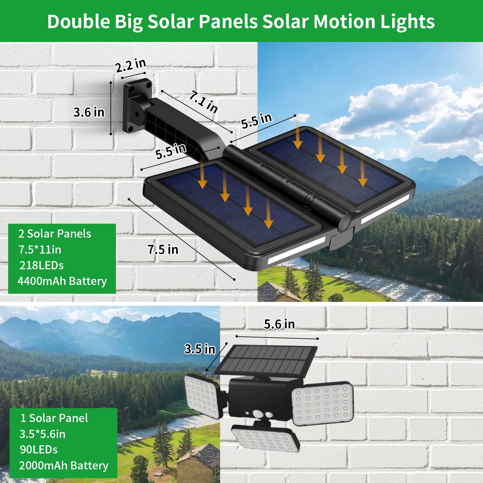 Auzev 218Led Solar Flood Lights With Motion Sensor, 5 Modes, Waterproof For Outdoor Security