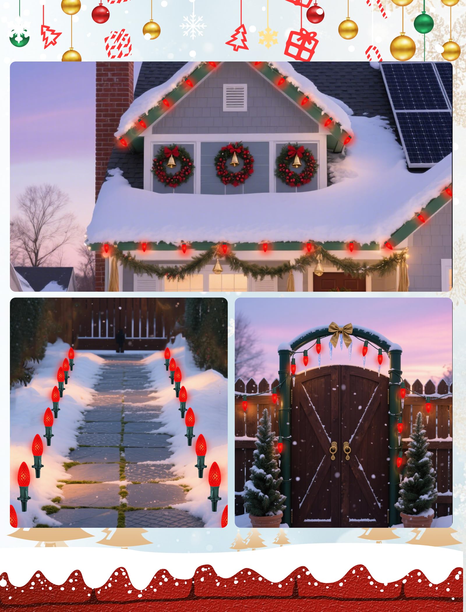 25 Pack Led C9 Red Replacement Christmas Light Bulbs  Commercial Grade Strawberry C9 Led Red Bulbs  Dimmable E17 Intermediate Base Bulbs For Outdoor Indoor Christmas String Lights Holiday Patio Decor