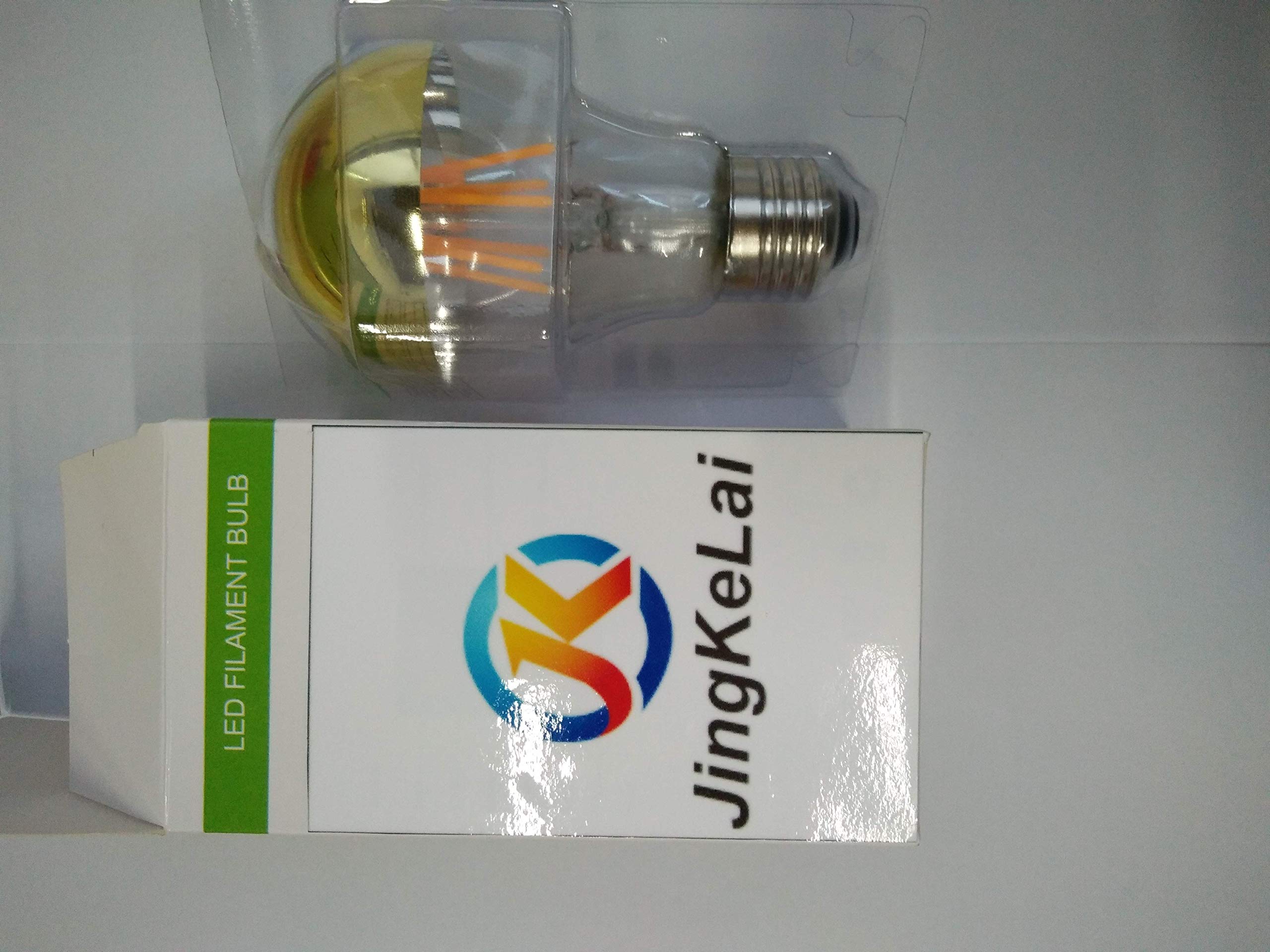 K JINGKELAI LED Filament Vintage Light Bulb A60 6W, Half Chrome Gold, Warm White 2700K, 4 Pack