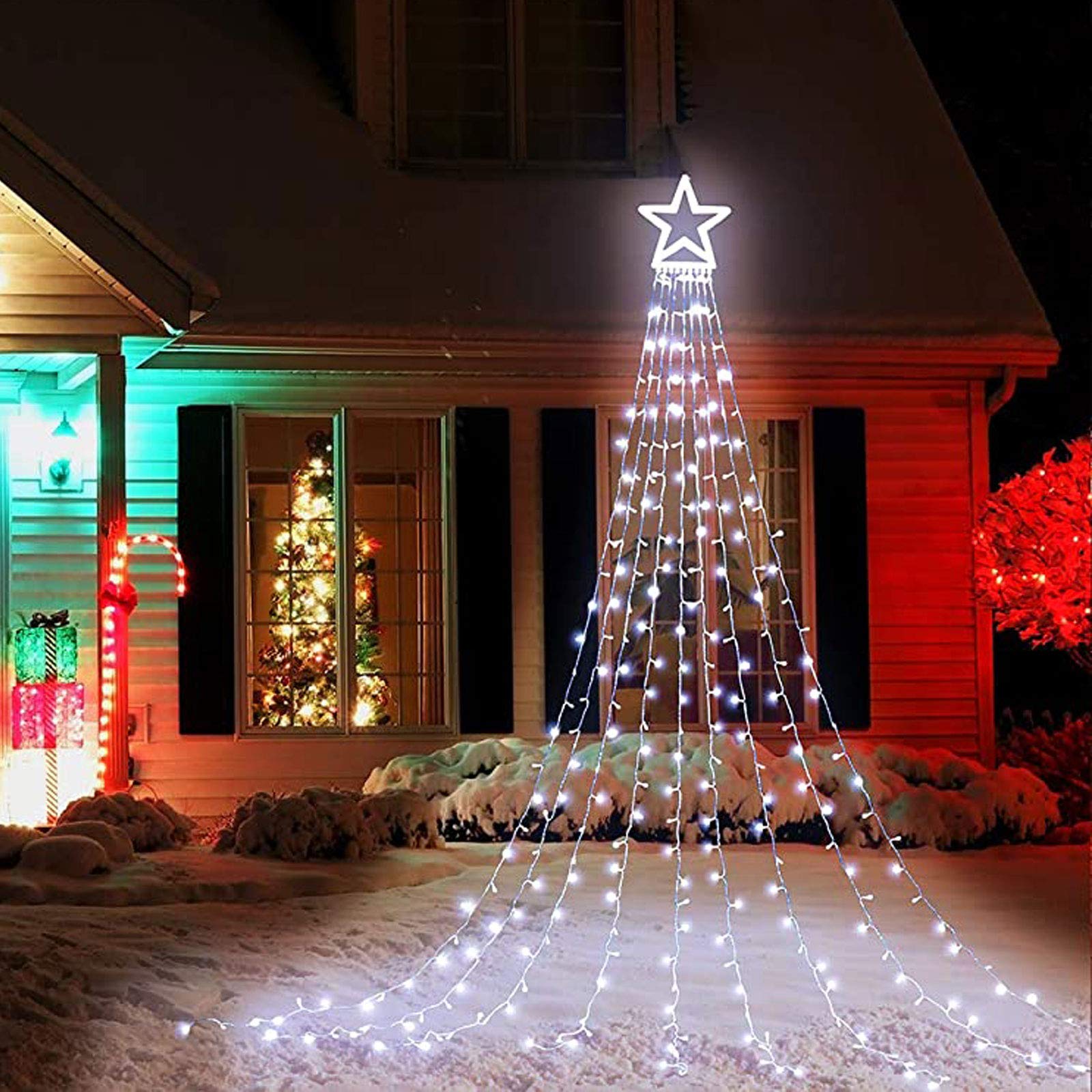 Cerflyer Christmas String Lights, 320 LED Waterfall Tree Lights, 11.5 Ft, Plastic-White, Model YLS1000WD01, 8 Light Modes