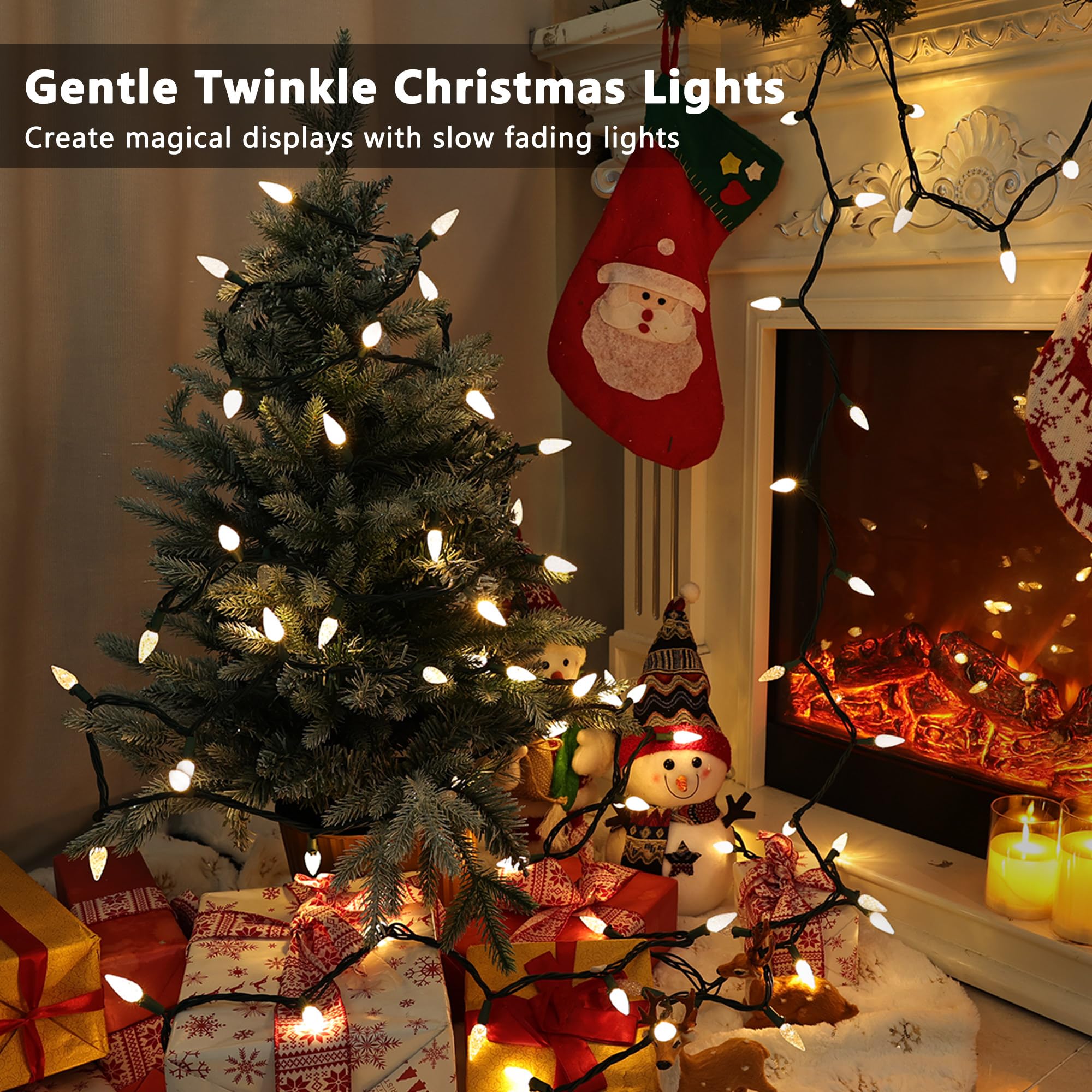 Brizled Gentle Twinkle C5 Christmas Lights  33Ft 100 Led Christmas String Lights  Connectable 120V Warm White Xmas Tree Light Indoor Outdoor Twinkle Xmas Light For Tree Home Holiday Wedding Decor