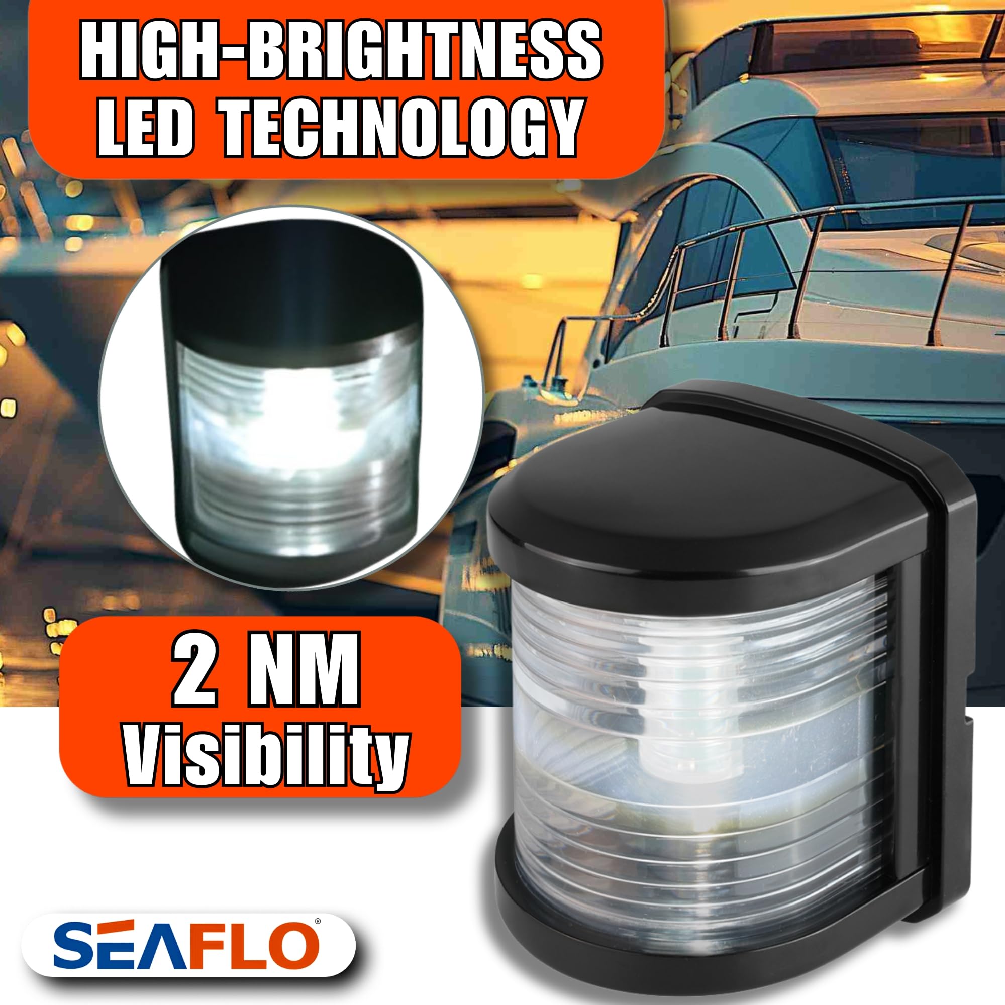 SEAFLO 11 Series LED White Masthead Light - 12V, 1W, IP67 Waterproof, 2NM Visibility, Regular Size, Model SFNL011-MB-02