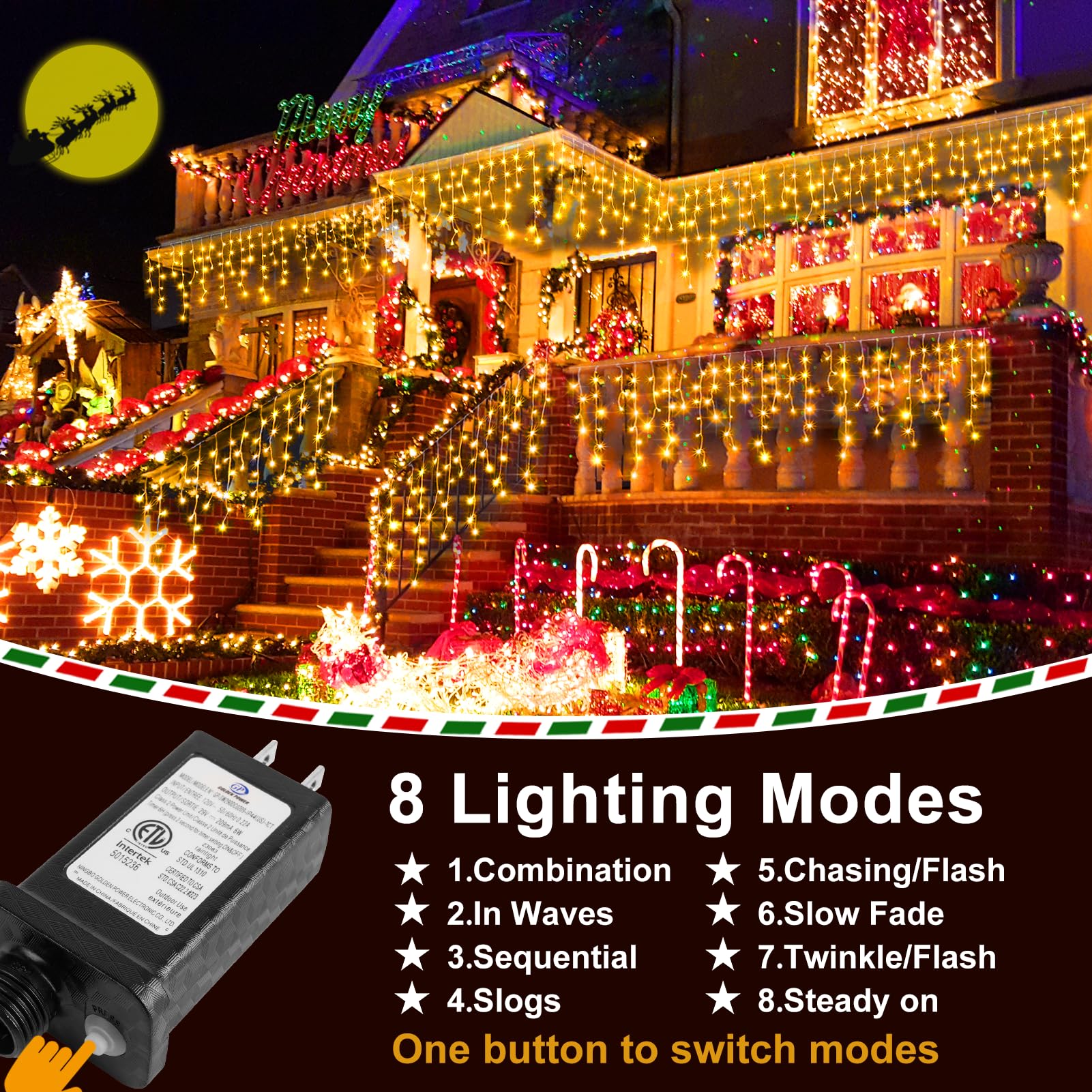 Christmas Lights Outdoor Decorations 1216 Led 99Ft 8 Modes Curtain Fairy String Light With 228 Drops, Clear Wire Led String Light Indoor Decor For Wedding Party Holiday Christmas Decoration Warm White