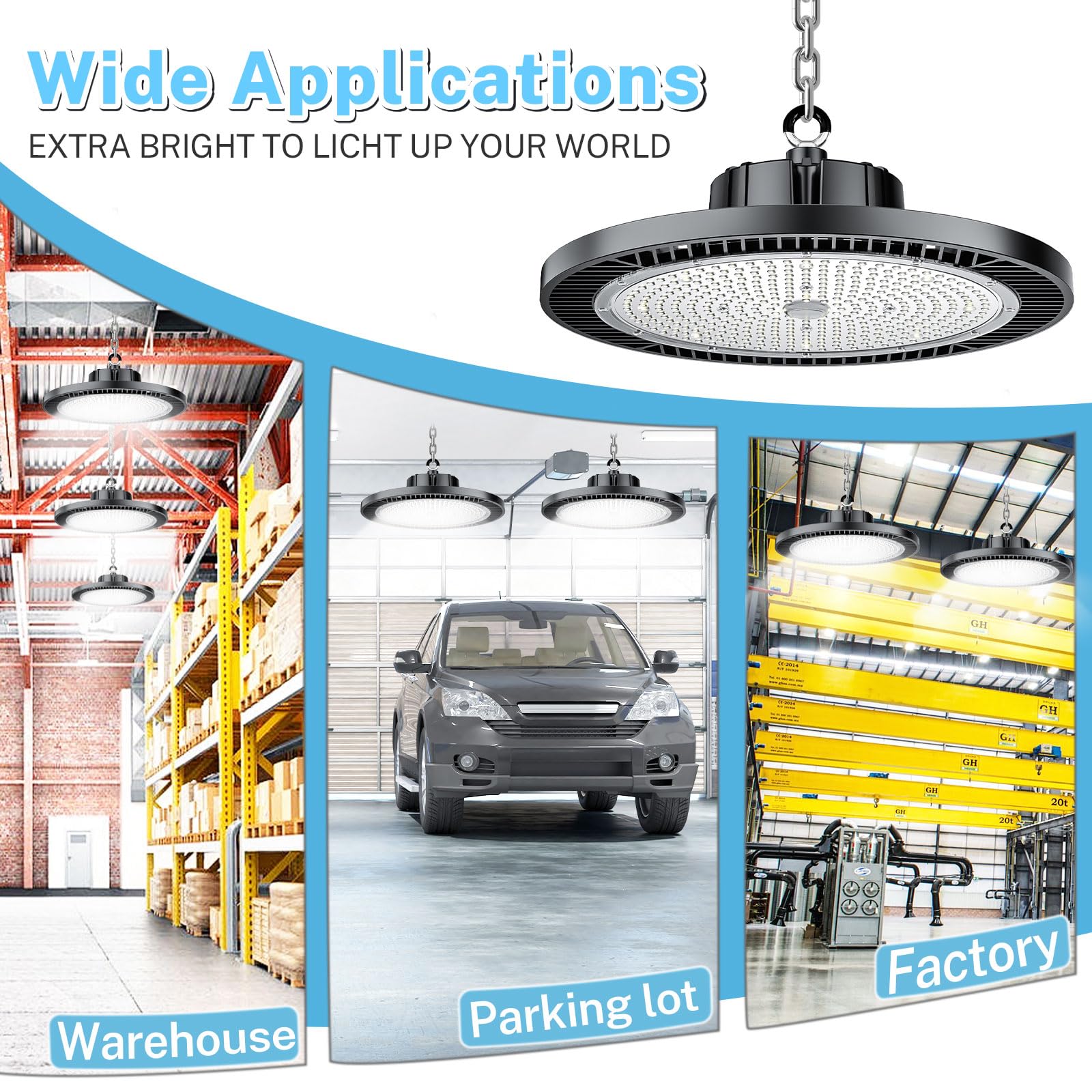 Thelux 6Pack 200W Led High Bay Light Super High Brightness 30000Lm 5000K,100V-277V,5000K With Us Plug, 5Cable Led Shop Light For