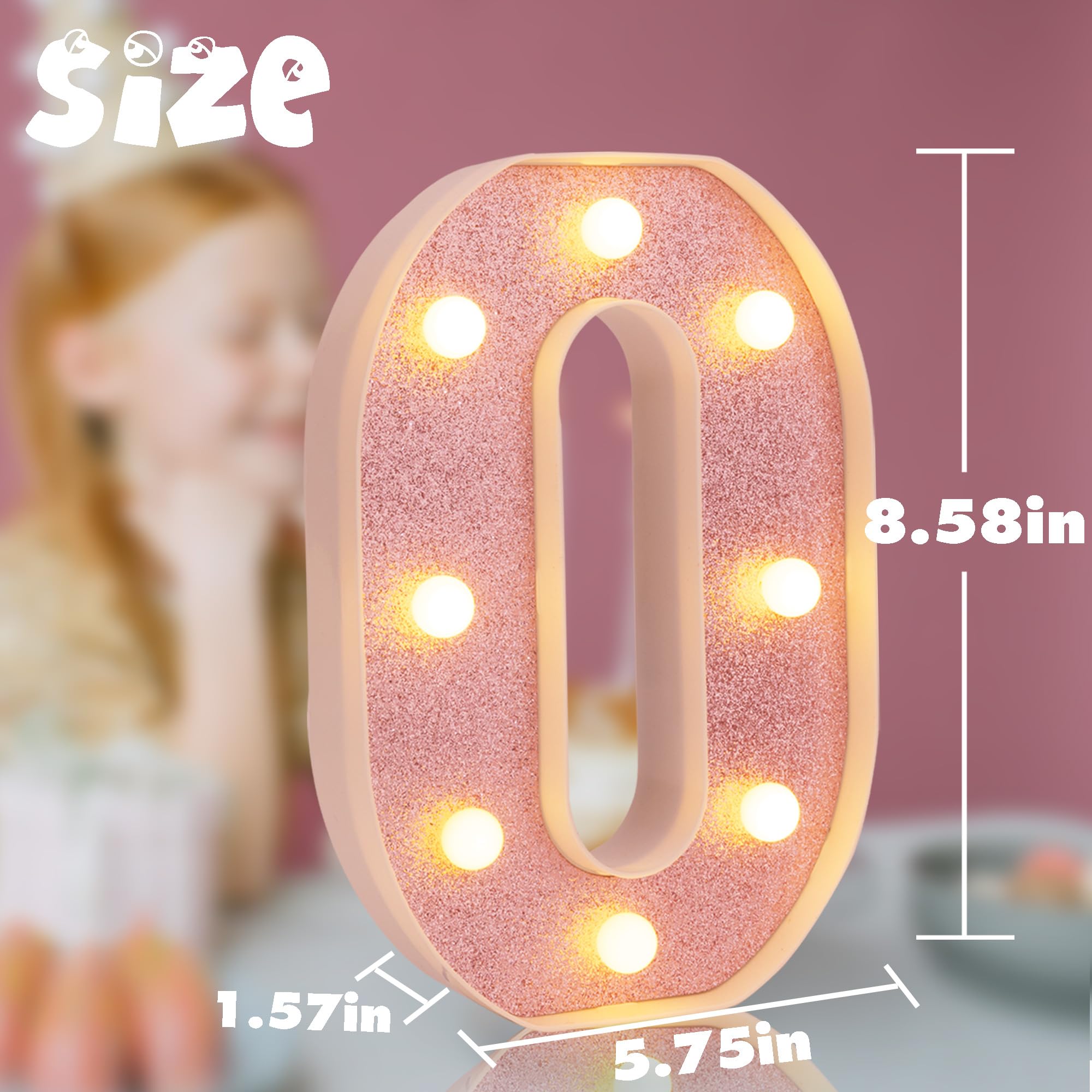 DyingSwan Small LED Marquee Letter O, Pink Glitter, 8.58in Light Up Sign, Battery Powered for Party and Decor