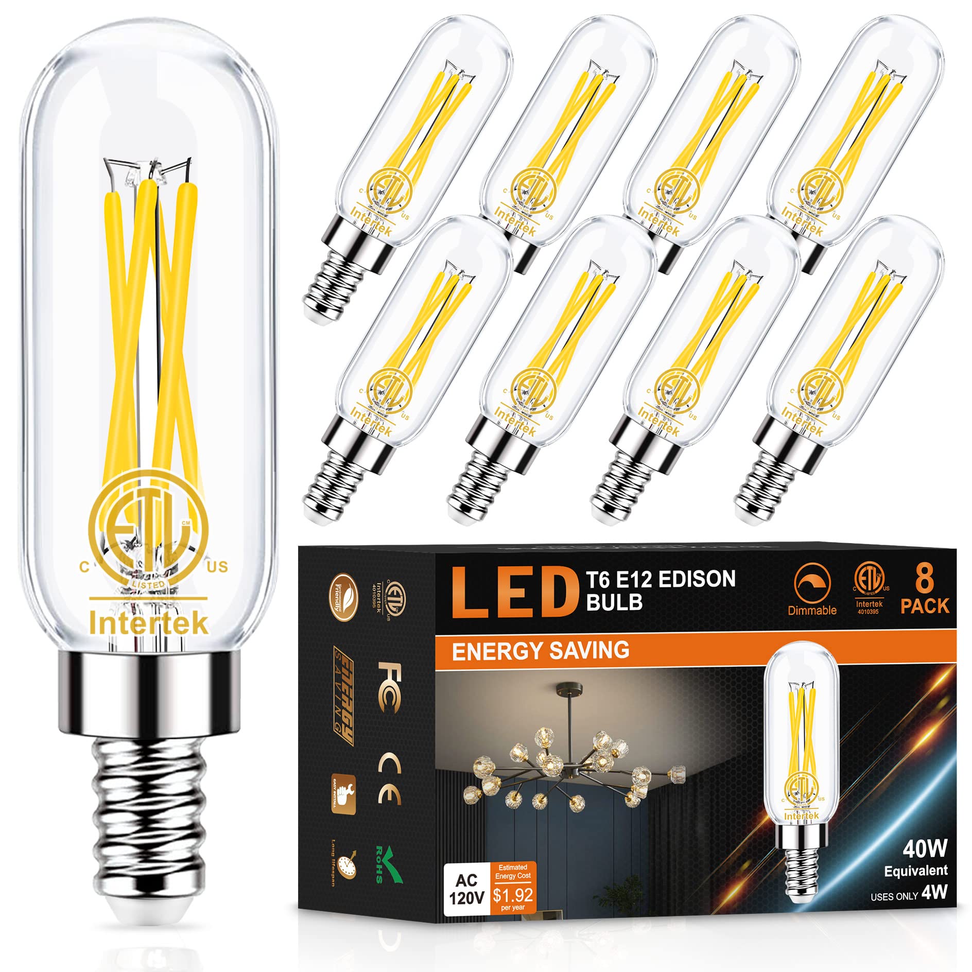 Hansang E12 Candelabra Led Light Bulbs, 40W Equivalent, 4000K Natural Daylight, Dimmable E12 Small Base Edison Bulbs For Ceiling