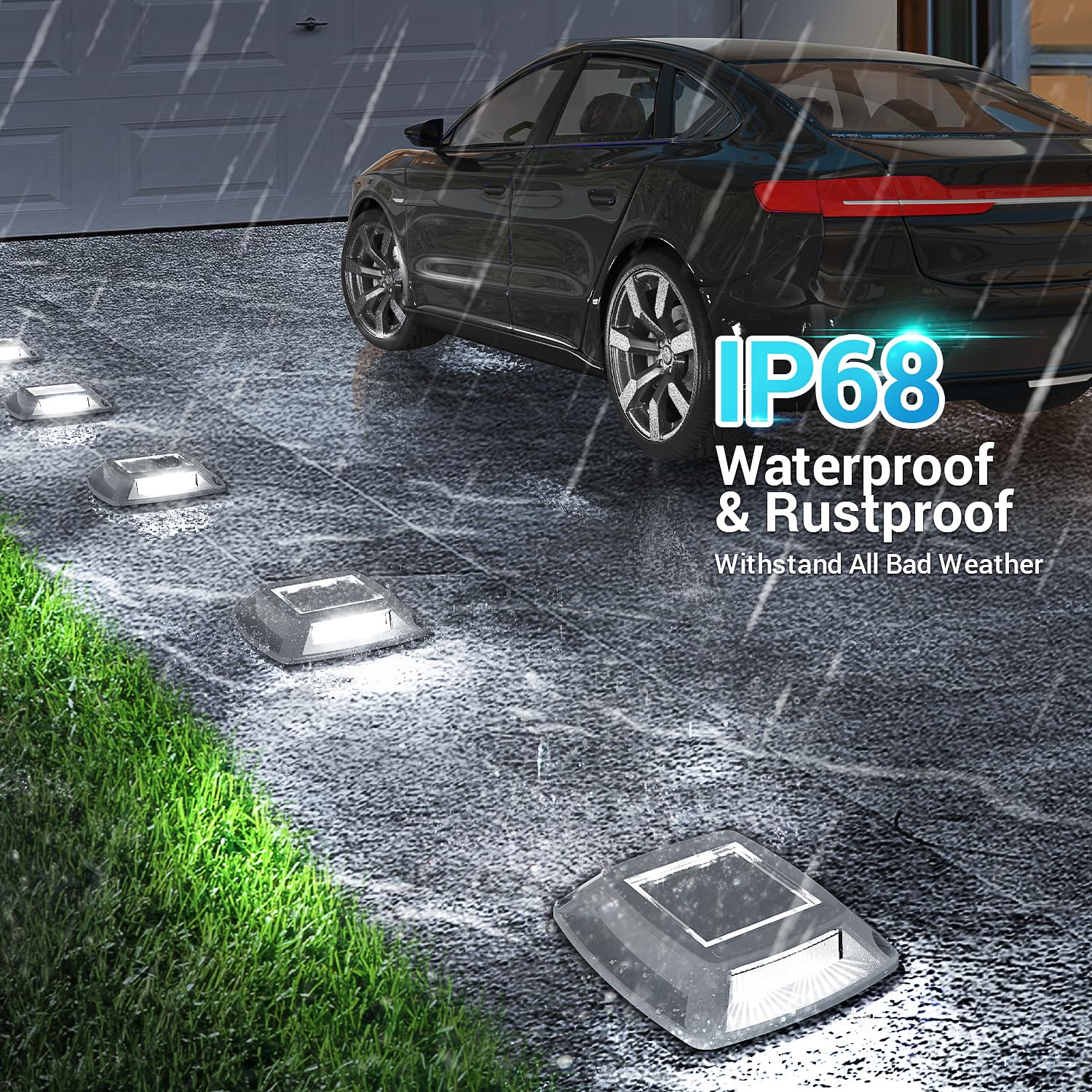 Solar Driveway Lights 10 Pack, Solar Powered IP68 Waterproof Dock Lights, 4 LED Driveway Markers Deck Light for Dock, Pathway, W