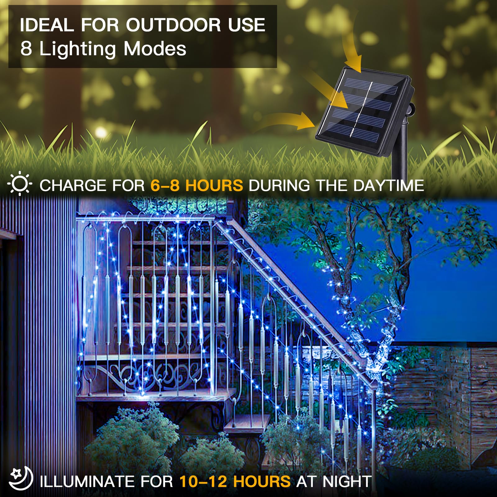 Suddus 2 Pack 33Ft Solar Fairy String Lights Small, 100 Led Blue Solar Fairy Lights Outdoor, 8 Modes Solar Christmas Lights Copp