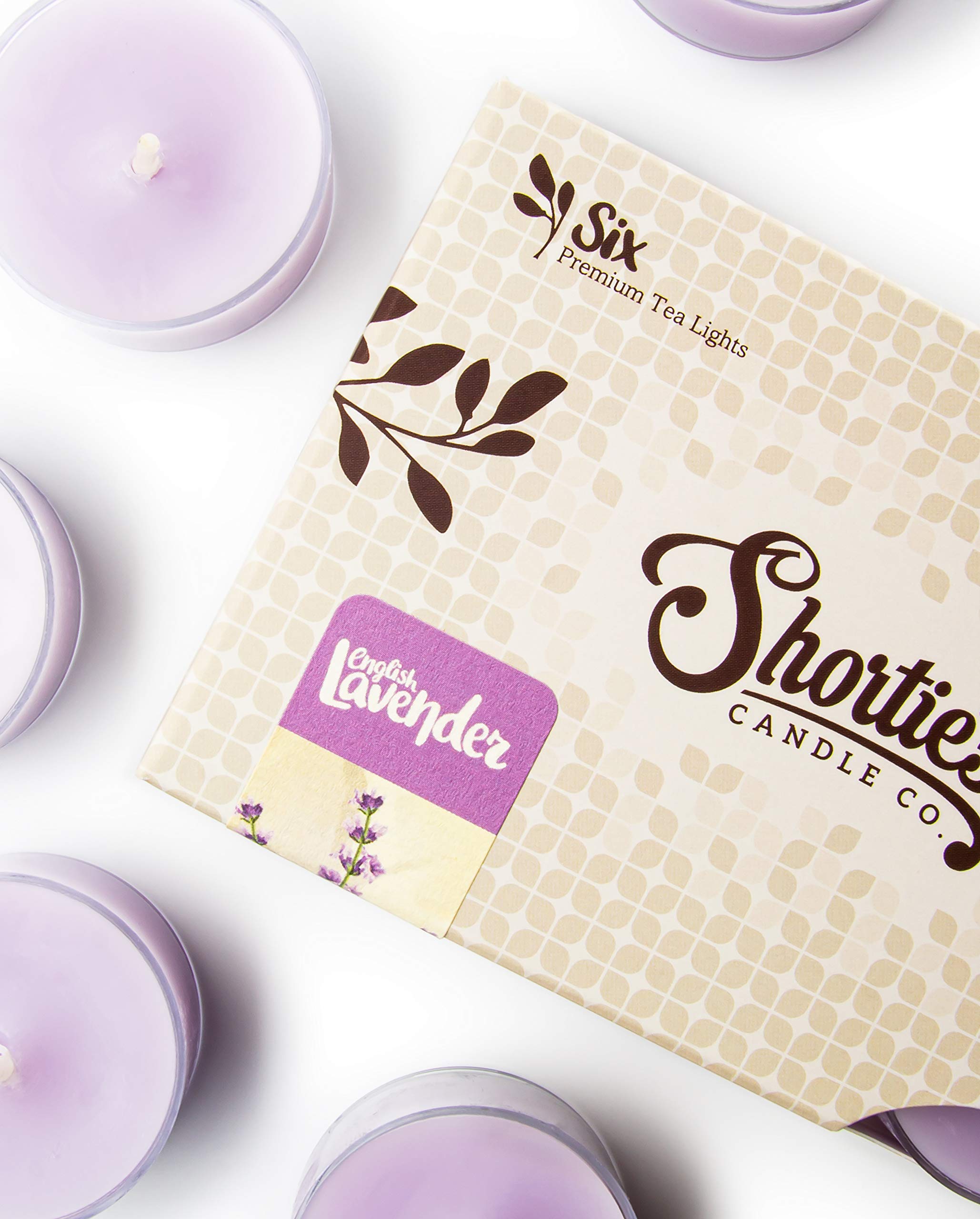 Shortie's Candle Company Pure English Lavender Tealight Candles - 6 Highly Scented Purple Paraffin Wax Lights - Flower & Floral Collection