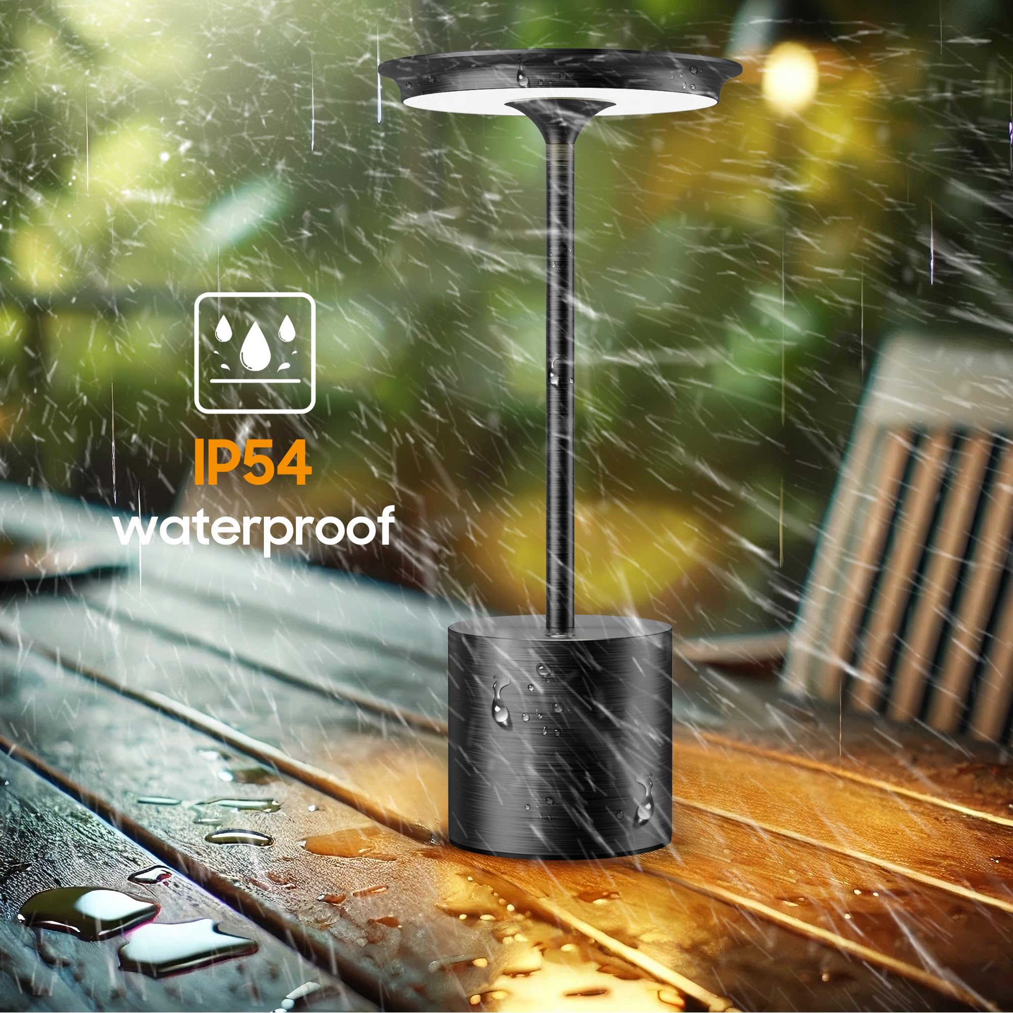 Sikevht Cordless Table Lamp, LED Light, 6000mAh Battery, 3 Color Dimming, Black, Model S823