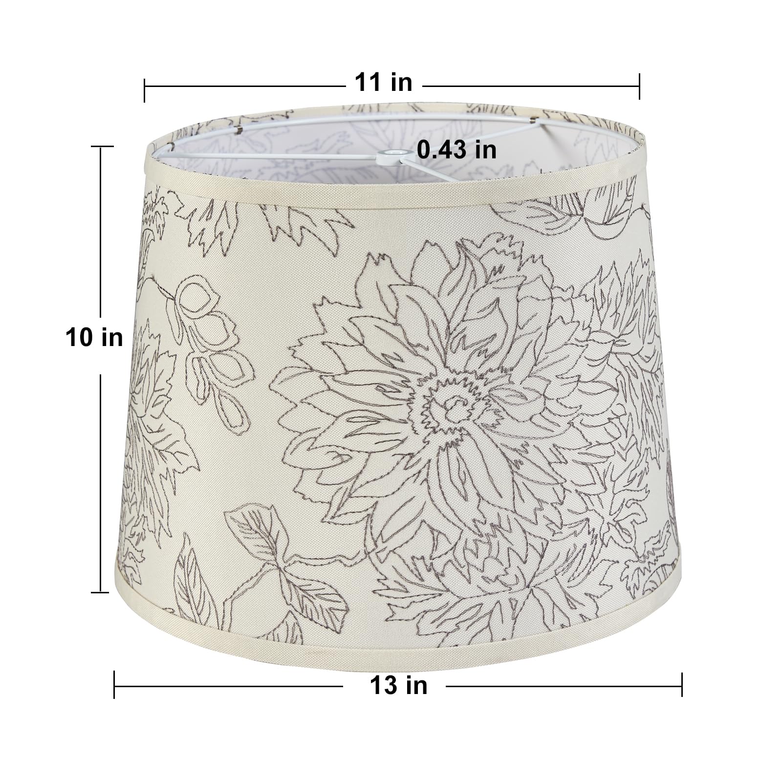 Luvkczc Drum Fabric Lampshades Set of 2, 13" x 11" x 10", Natural Linen, Hibiscus Flower, Model 2TL-31005L