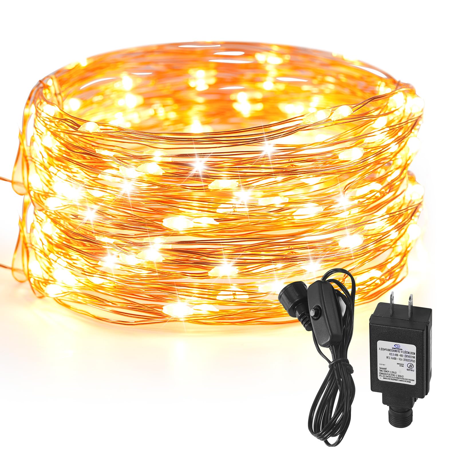 Ariceleo 33 Ft Fairy Lights, 100 LED Waterproof Copper Wire, Warm White, Model QC-DC-100L, Indoor Outdoor Decoration