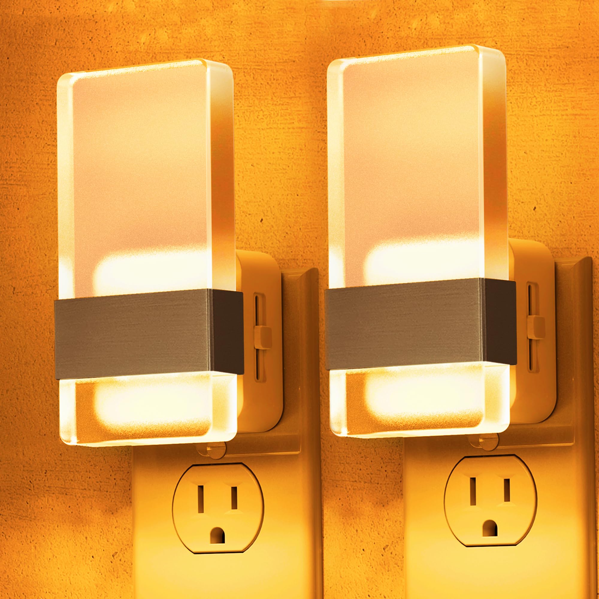 L LOHAS LED Night Light  Amber Night Lights Plug Into Wall  2 Pack Dusk-to-Dawn Sensor Decorative Night Light  0-100LM Dimmable Nightlights  Wall Sconce-Style Acrylic Nitelight for Bathroom  Hallway