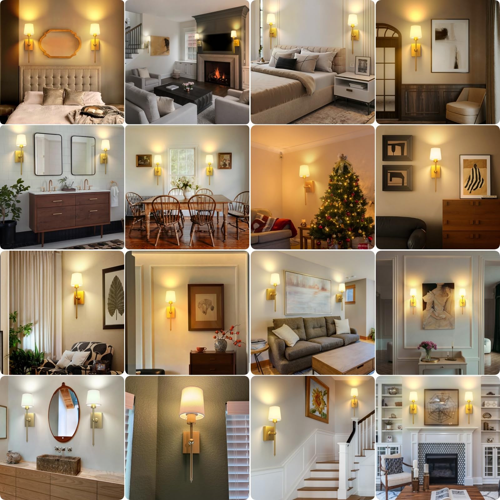 iThird Battery Operated Wall Sconces Set of 2, Gold Metal & Fabric, Touch Control, 17 Inch, Wireless Cordless Wall Lamps