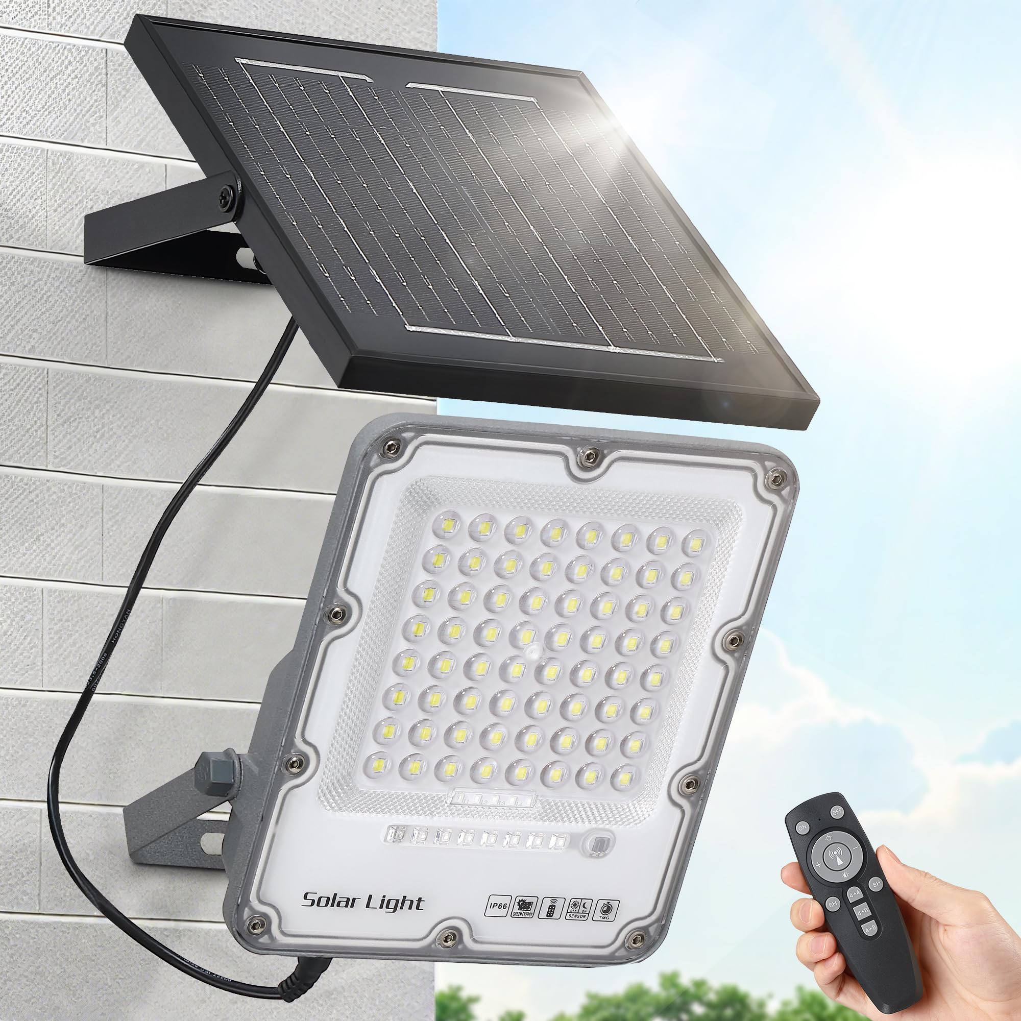 100W Solar Flood Light Outdoor Waterproof  24000Lm 6500K Led Solar Street Light With Remote  Dusk To Dawn Solar-Powered Lamp  Split Type Security Lighting With 13Ft Cable For Parking Lot Yard Garage